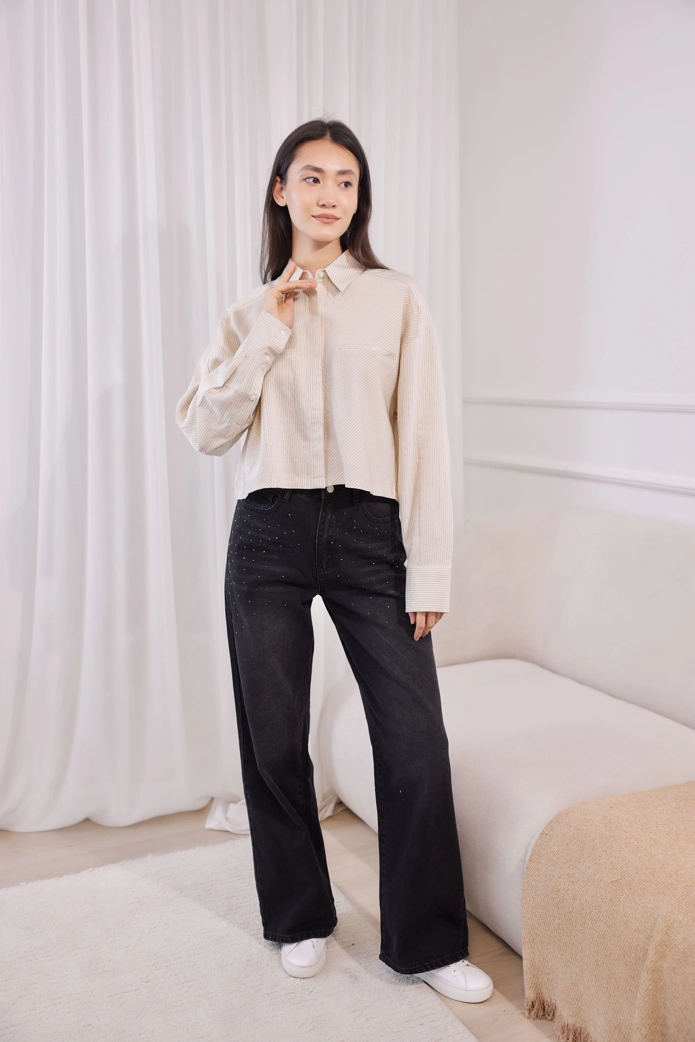 Рубашка бежевая полоска для женщин 41249-215 66