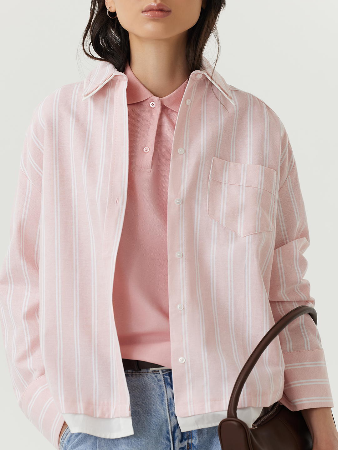 Рубашка бело-розовая полоска для женщин 48250-51 66