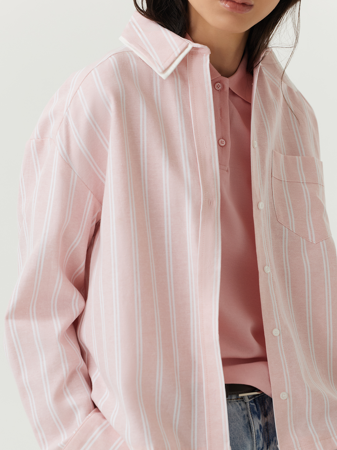 Рубашка бело-розовая полоска для женщин 48250-51 66