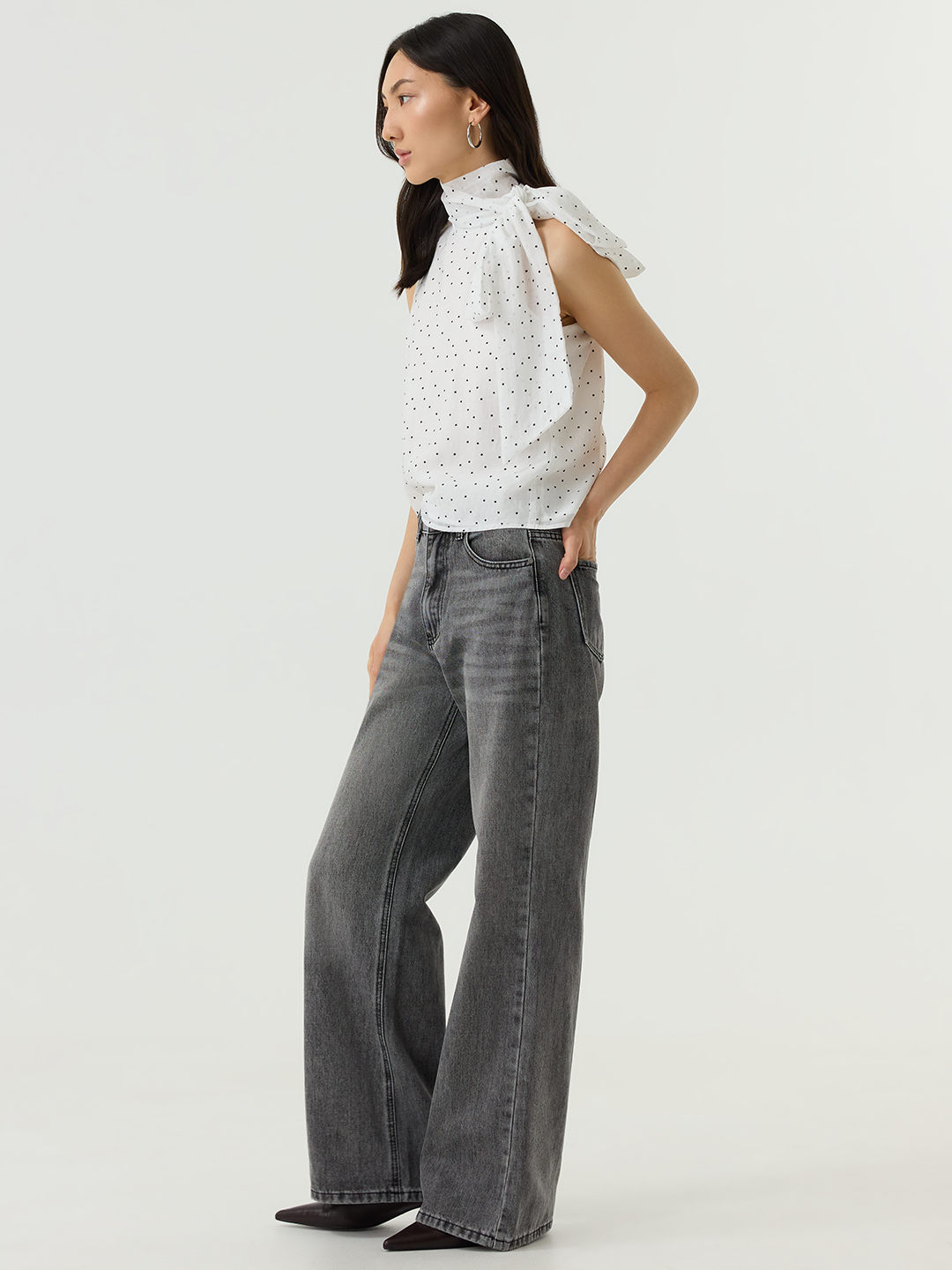 Блузка белый в черный горошек  для женщин 48219-297 28