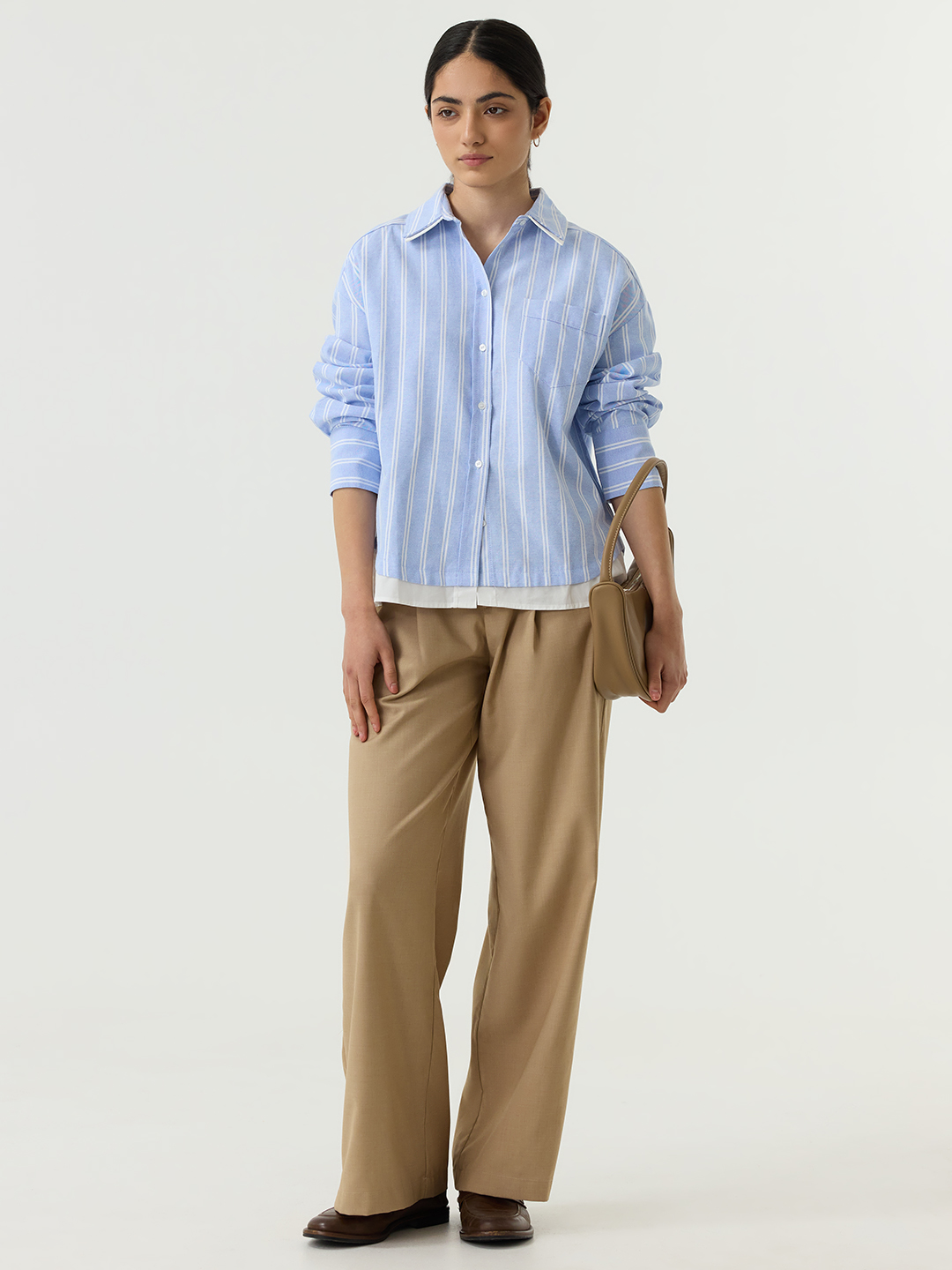 Рубашка бело-голубая полоска для женщин 48250-47 66