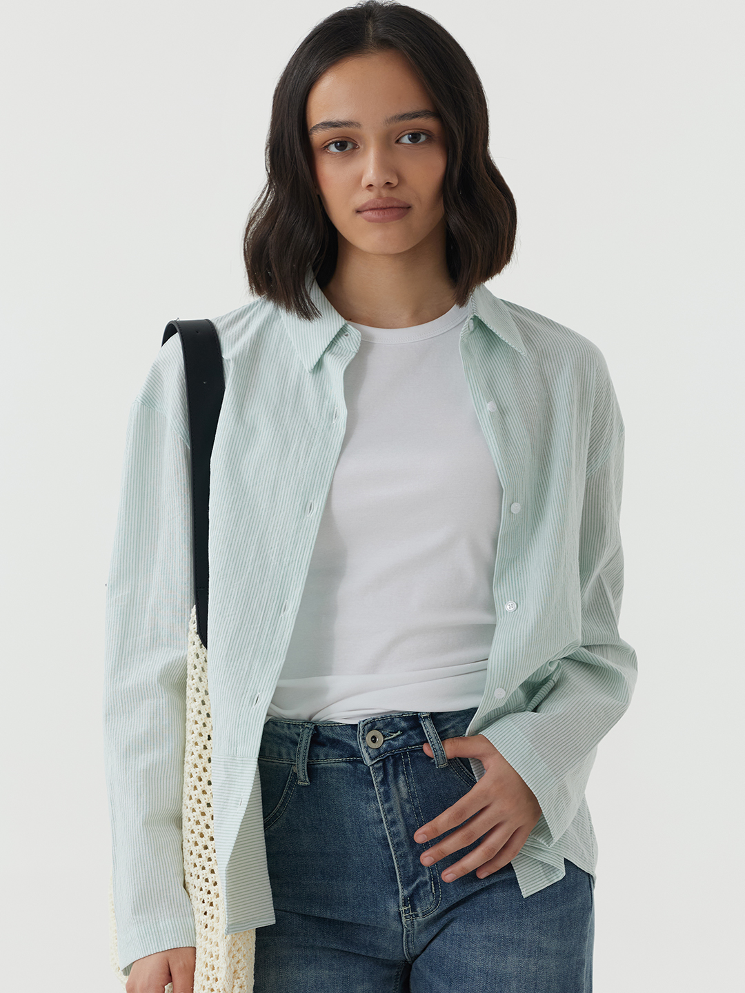 Рубашка бело-зеленая полоска для женщин 49197-52 66