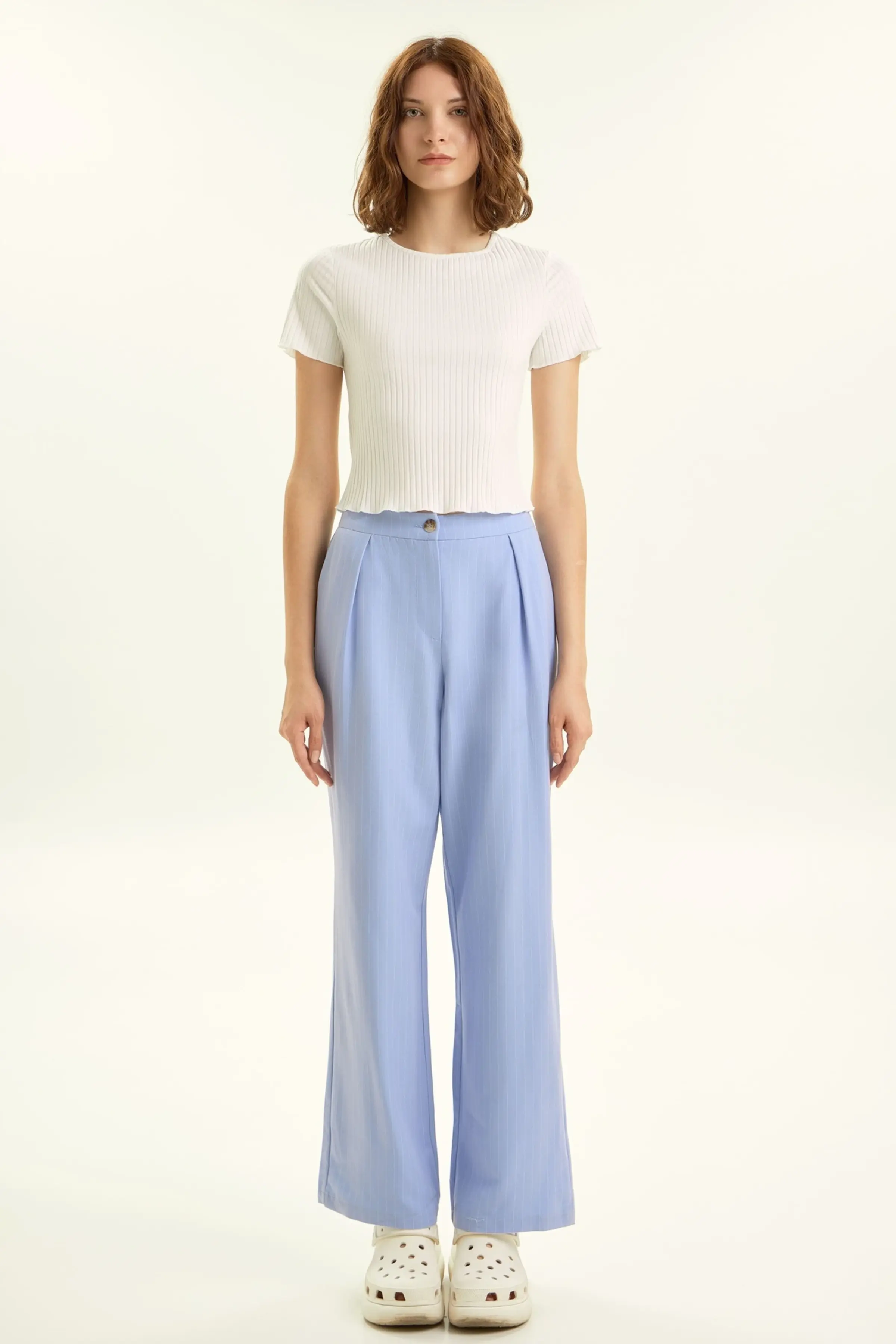 Брюки бело-голубая полоска для женщин 45104-47 71