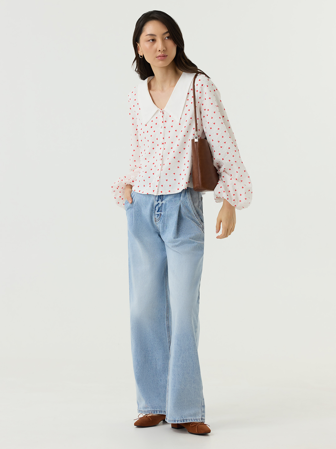 Блузка белый в принт сердечко для женщин 48261-299 28