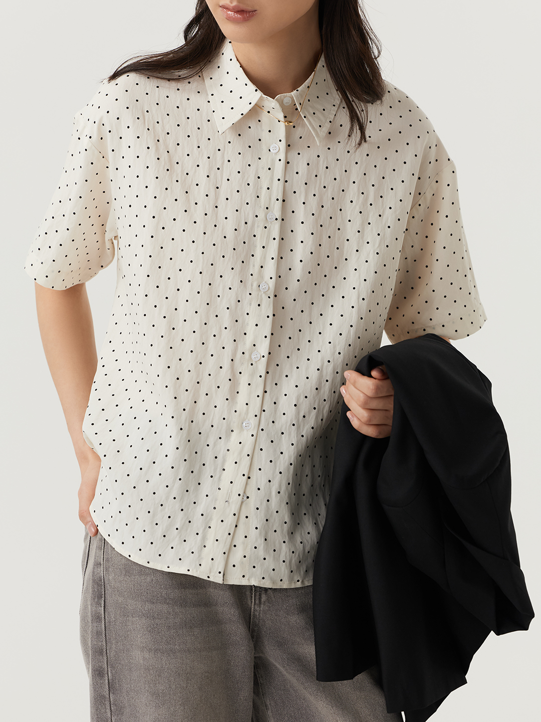 Рубашка белый в черный горошек  для женщин 48303-297 66