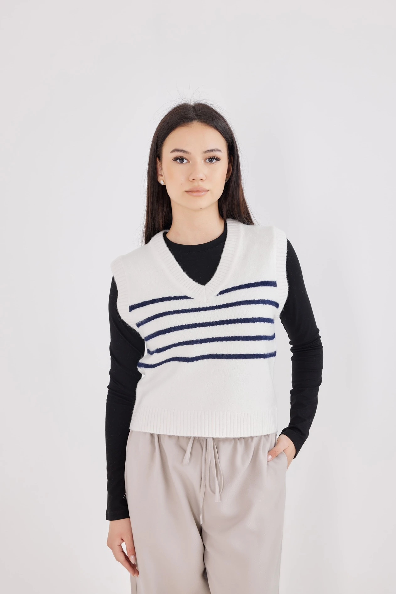 Жилетка бело-синяя полоска для женщин 42115-48 68