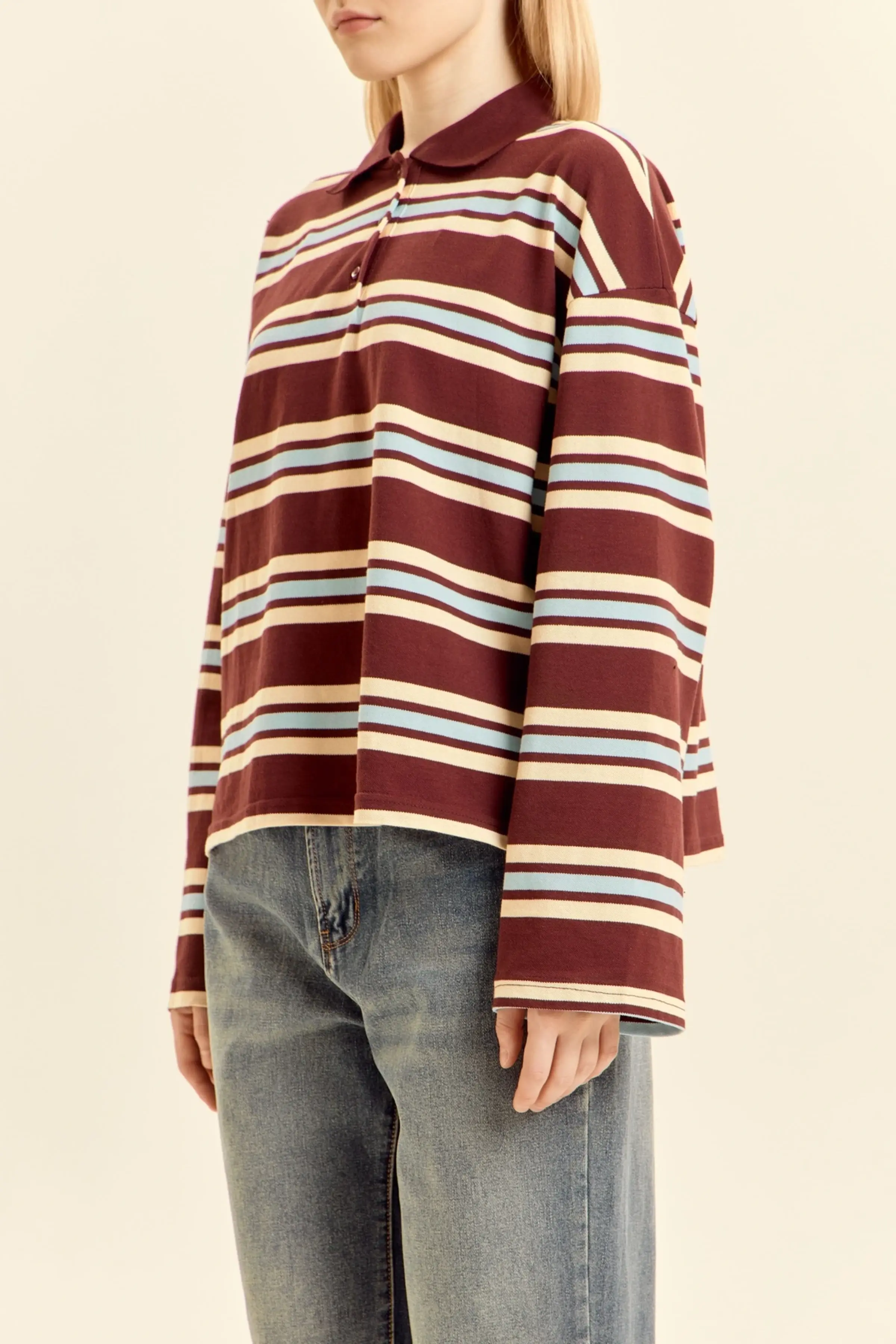 Лонгслив коричневый в голубую полоску для женщин 46276-294 59