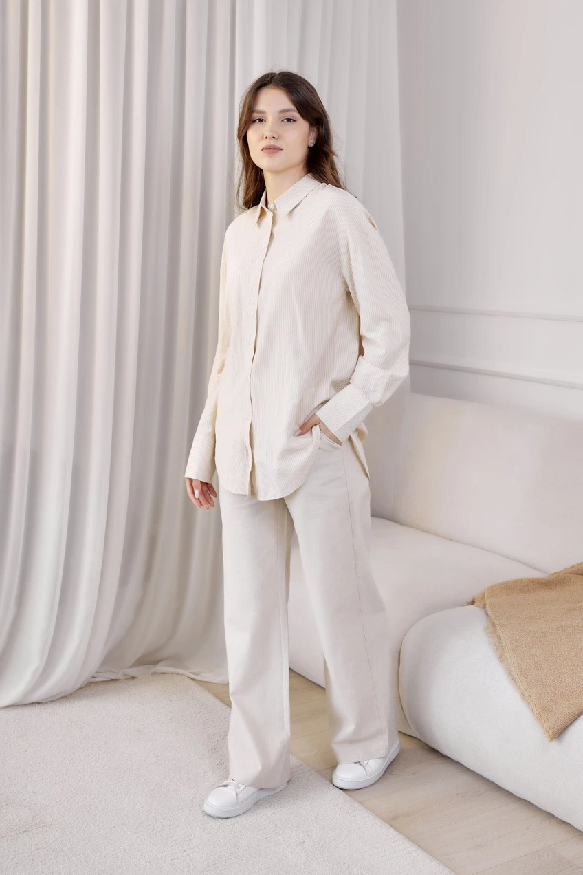 Рубашка бело-бежевая полоска для женщин 41252-92 66