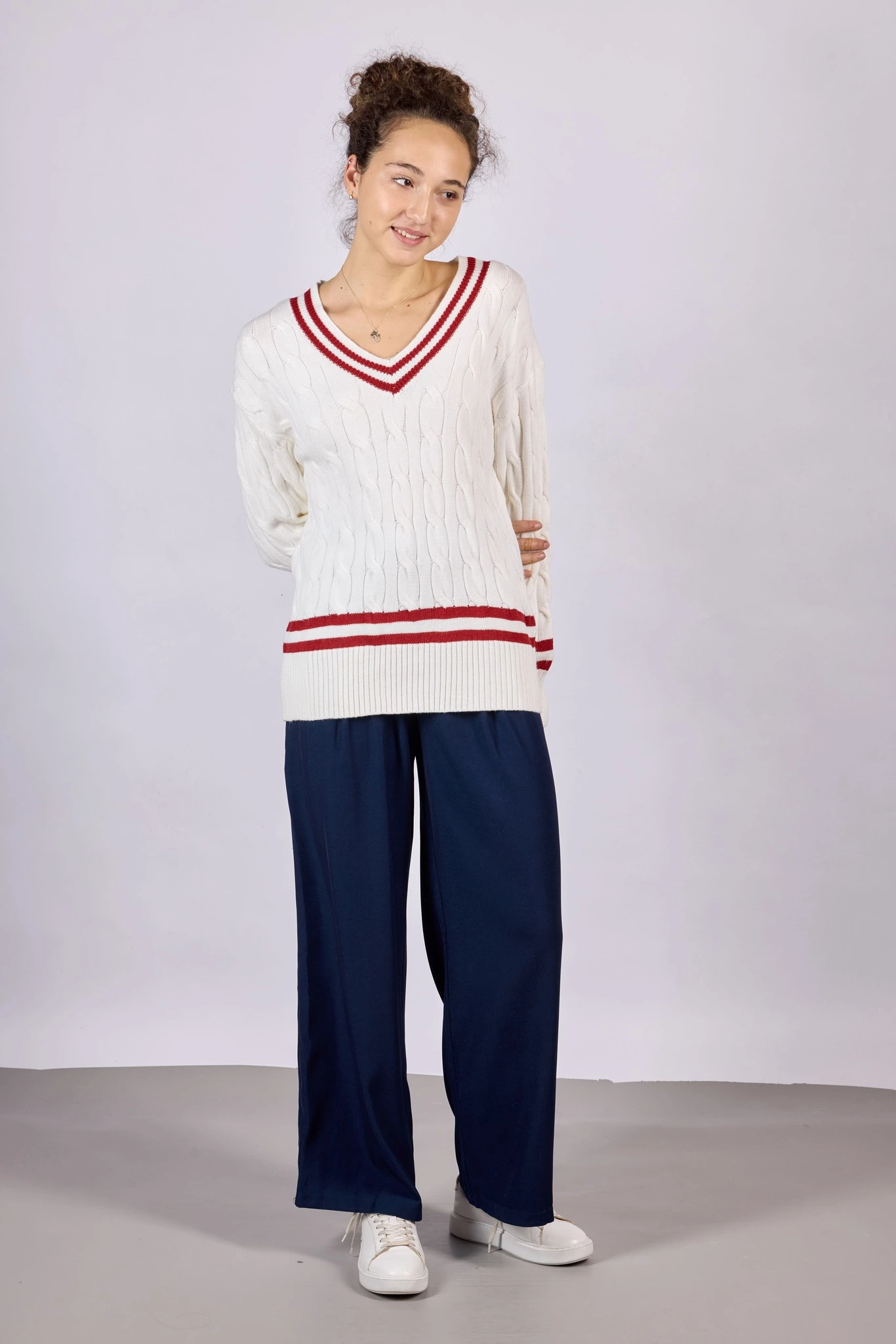 Джемпер бело-красная полоска для женщин 44105-50 60