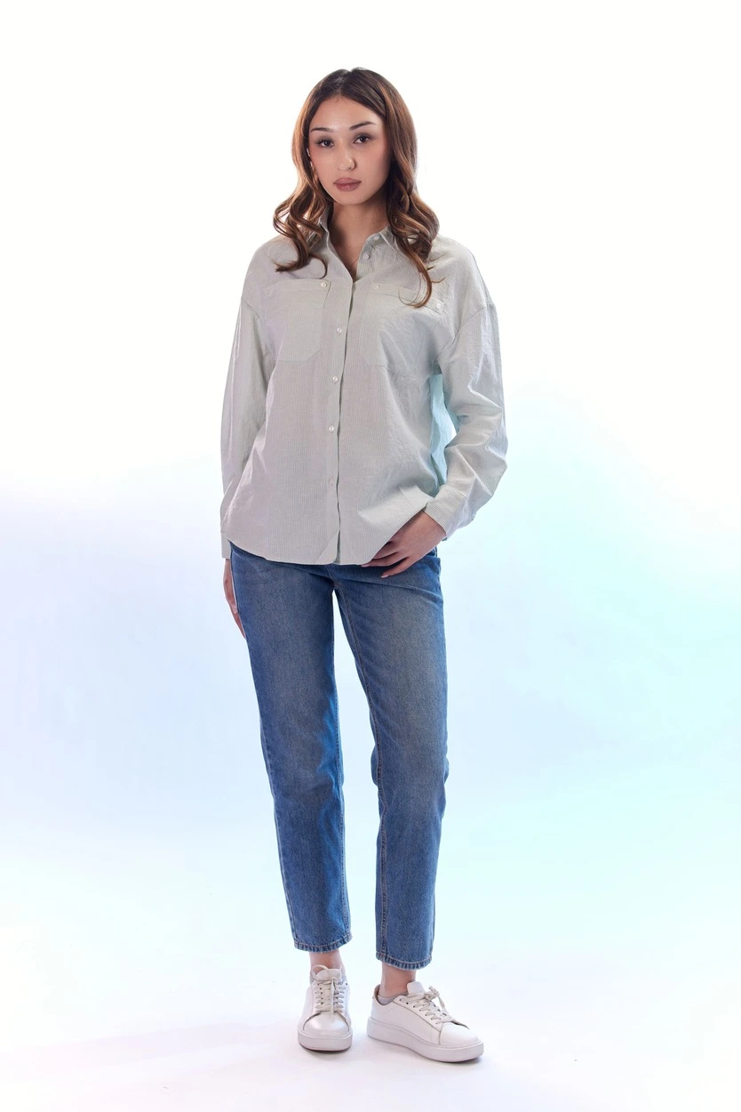 Рубашка бело-зеленая полоска для женщин 44199-52 66