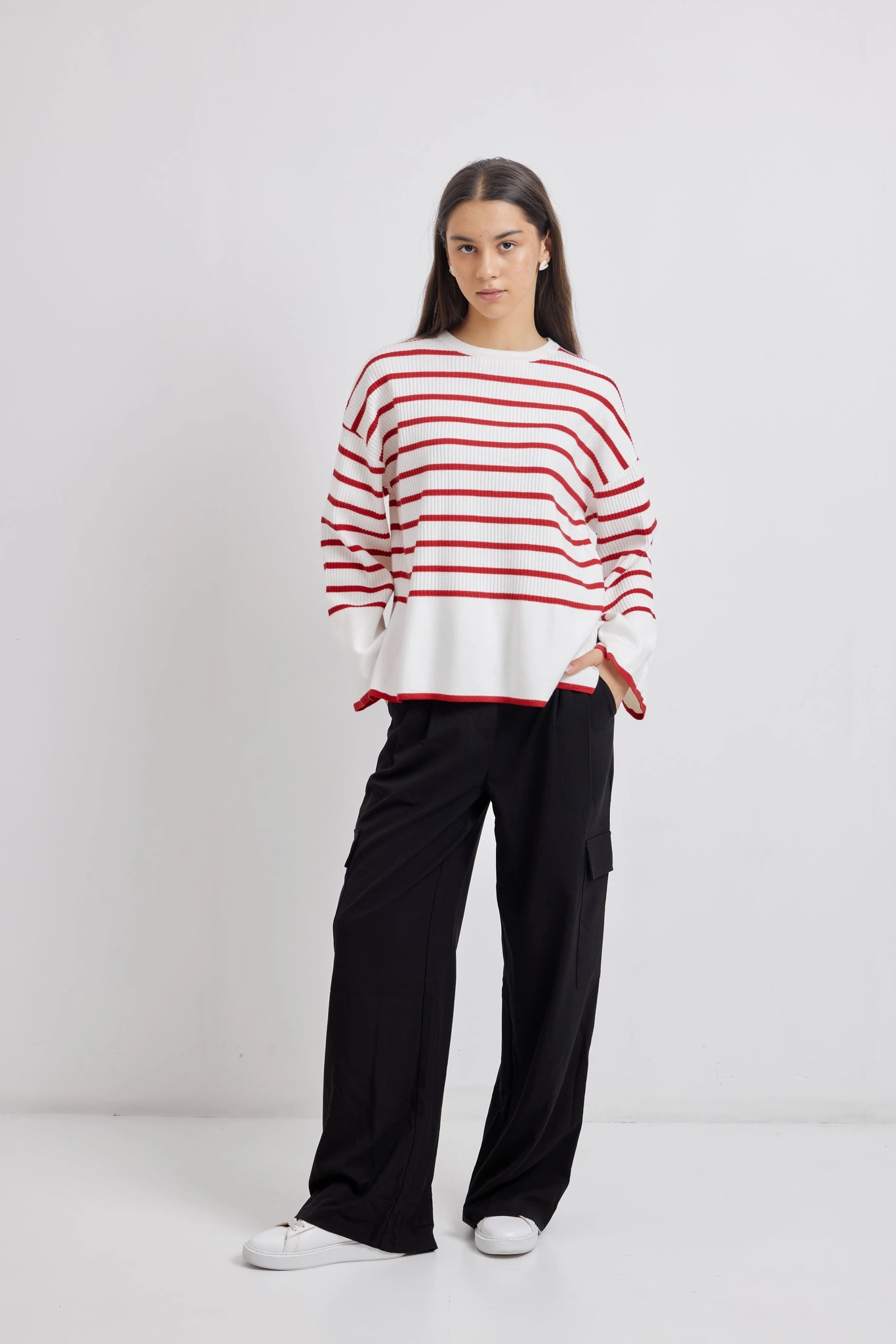 Джемпер бело-красная полоска для женщин 42406U-50 60