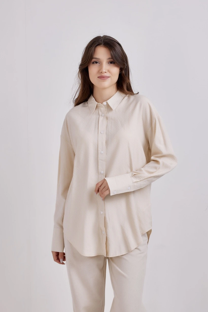 Рубашка бело-бежевая полоска для женщин 41252-92 66