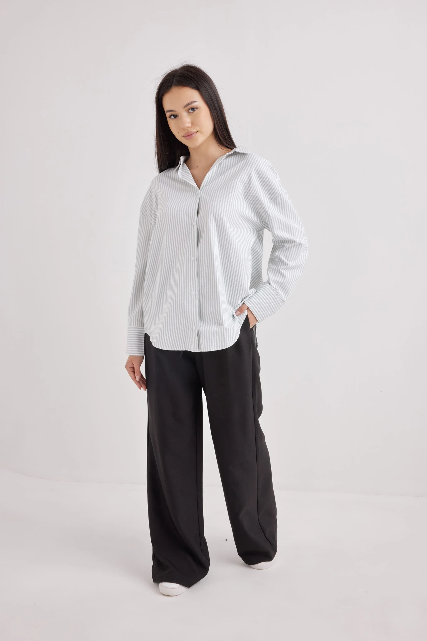 Рубашка бело-зеленая полоска для женщин 42255-52 66