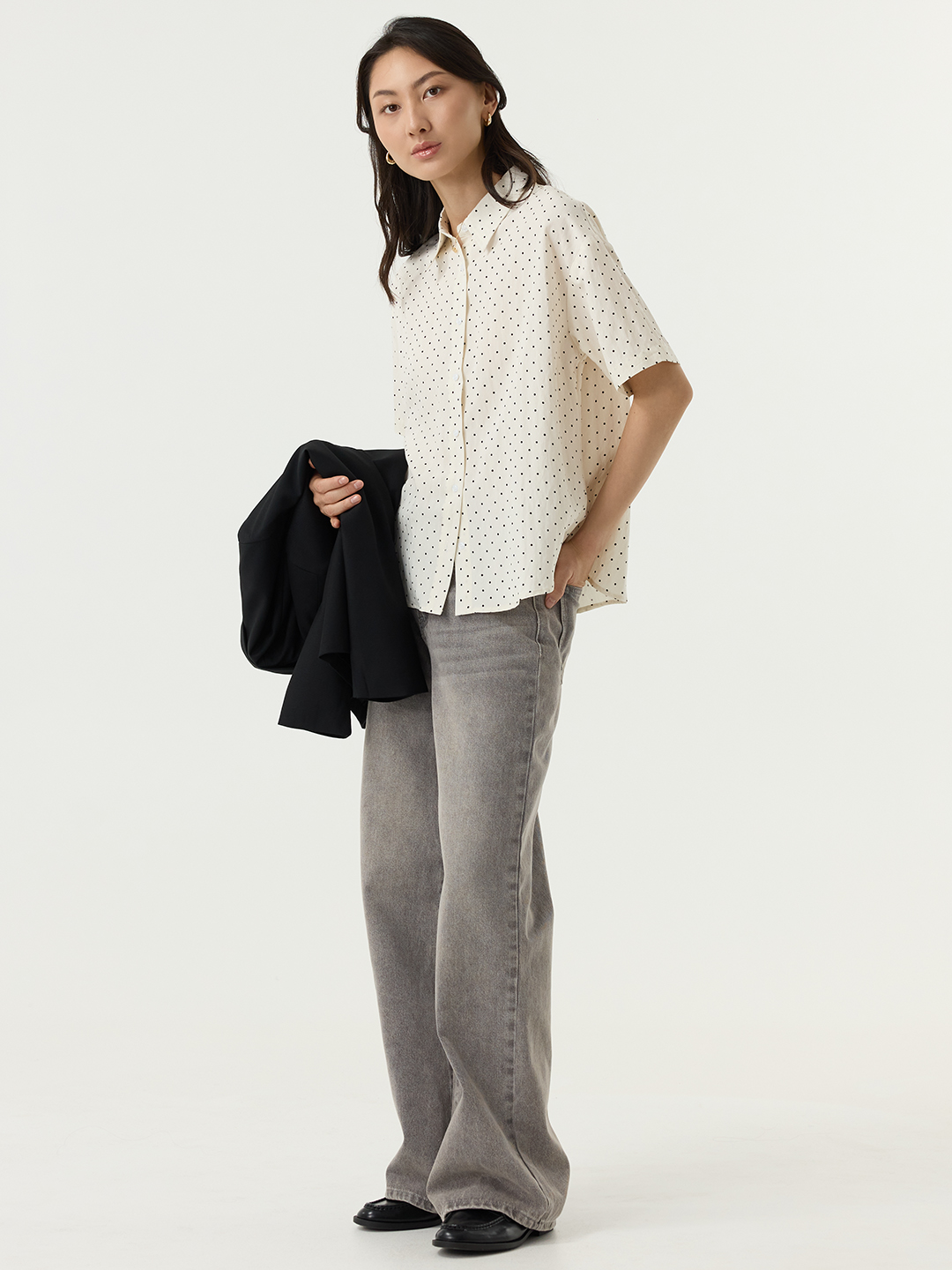 Рубашка белый в черный горошек  для женщин 48303-297 66