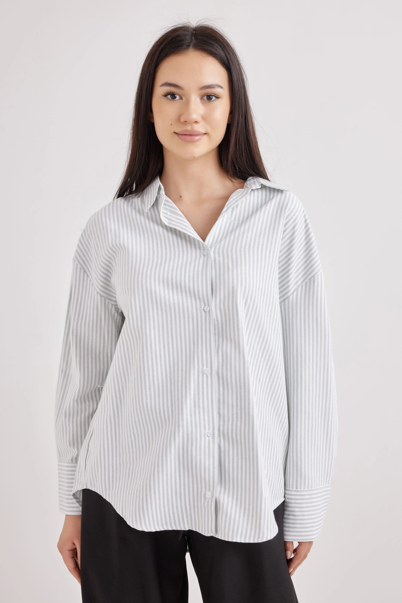 Рубашка бело-зеленая полоска для женщин 42255-52 66