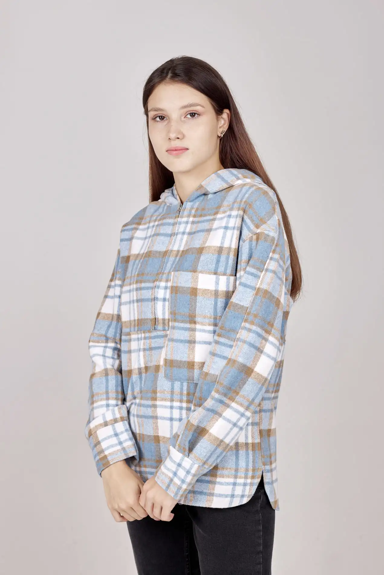 Худи синяя клетка для женщин 152/200/32113-209 62