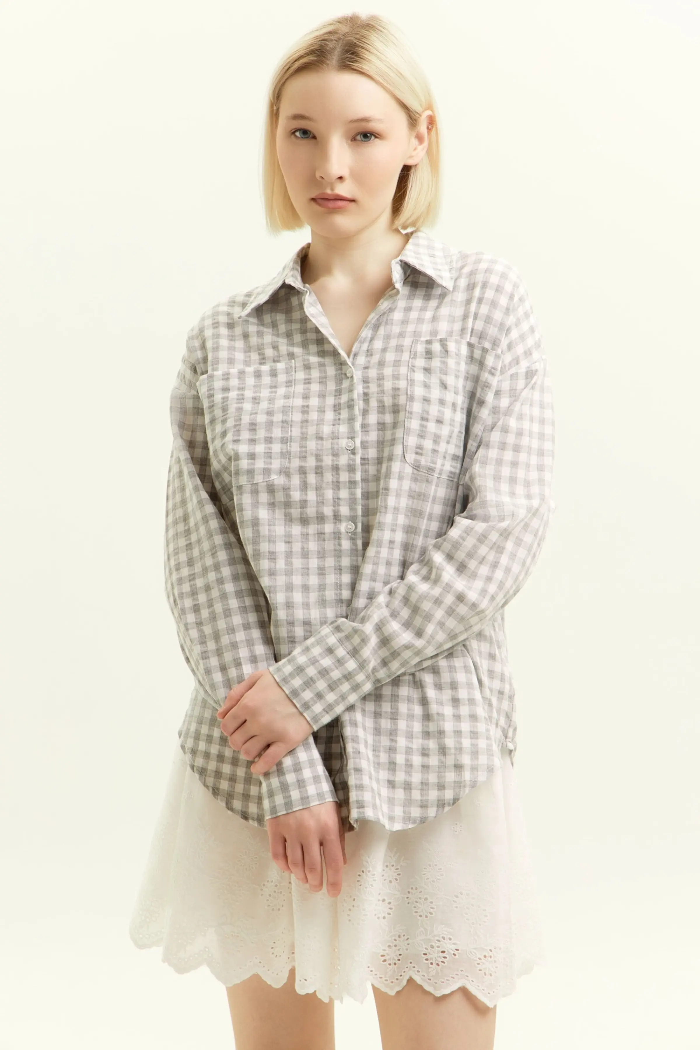 Рубашка серая клетка для женщин 45239-70 66