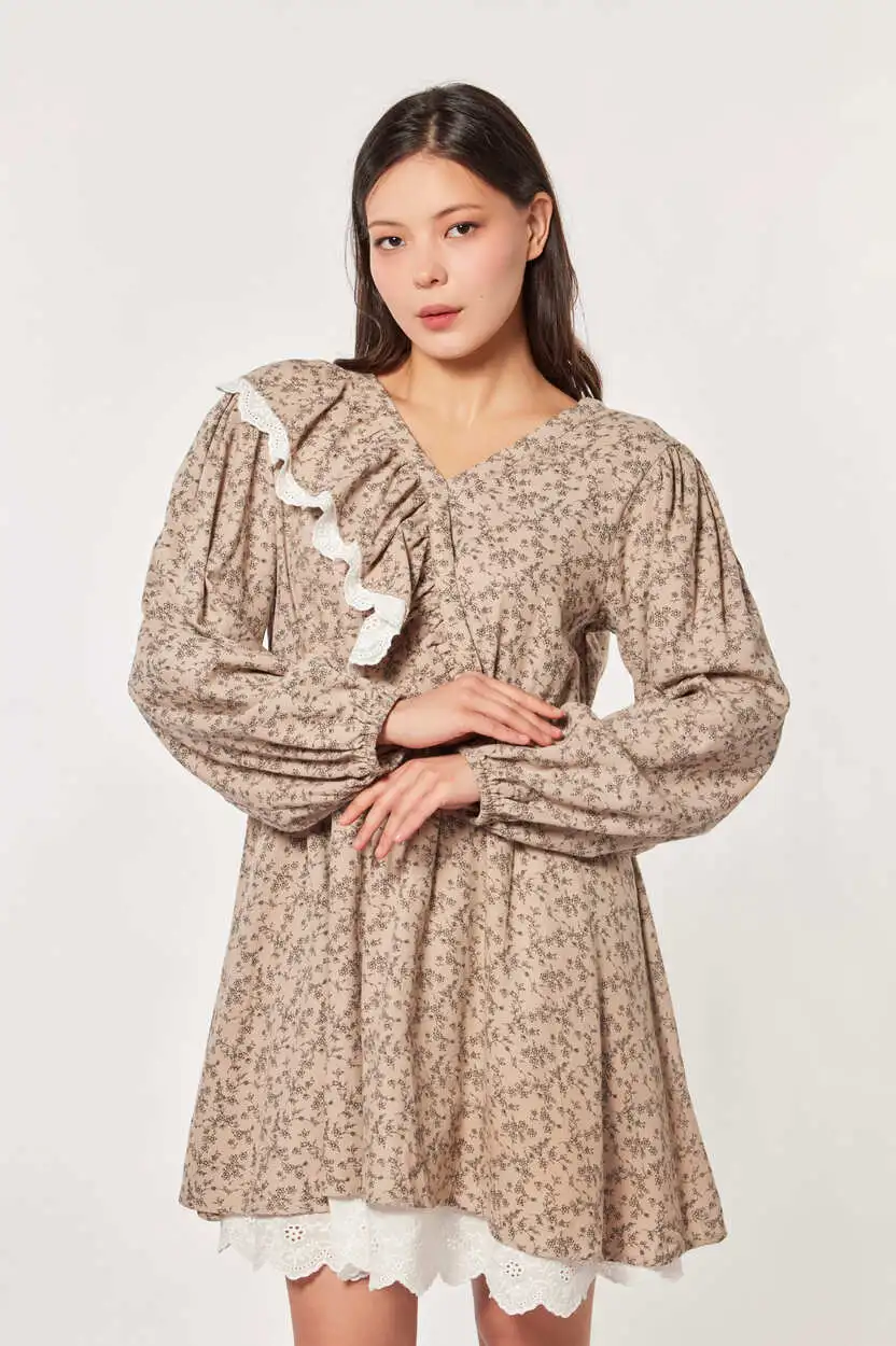Платье бежевый в цветочек для женщин 44221-130 54