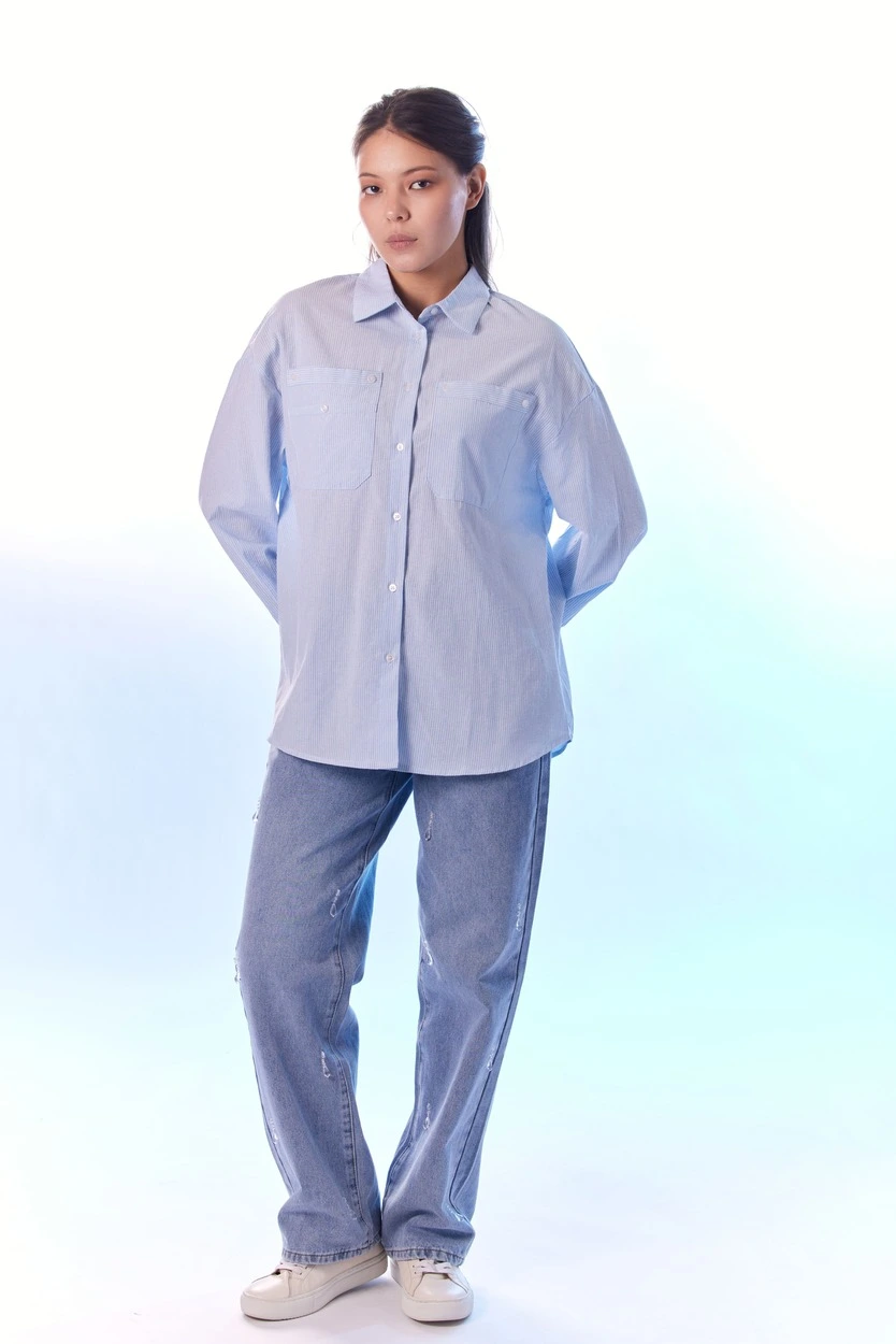 Рубашка бело-синяя полоска для женщин 44199-48 66