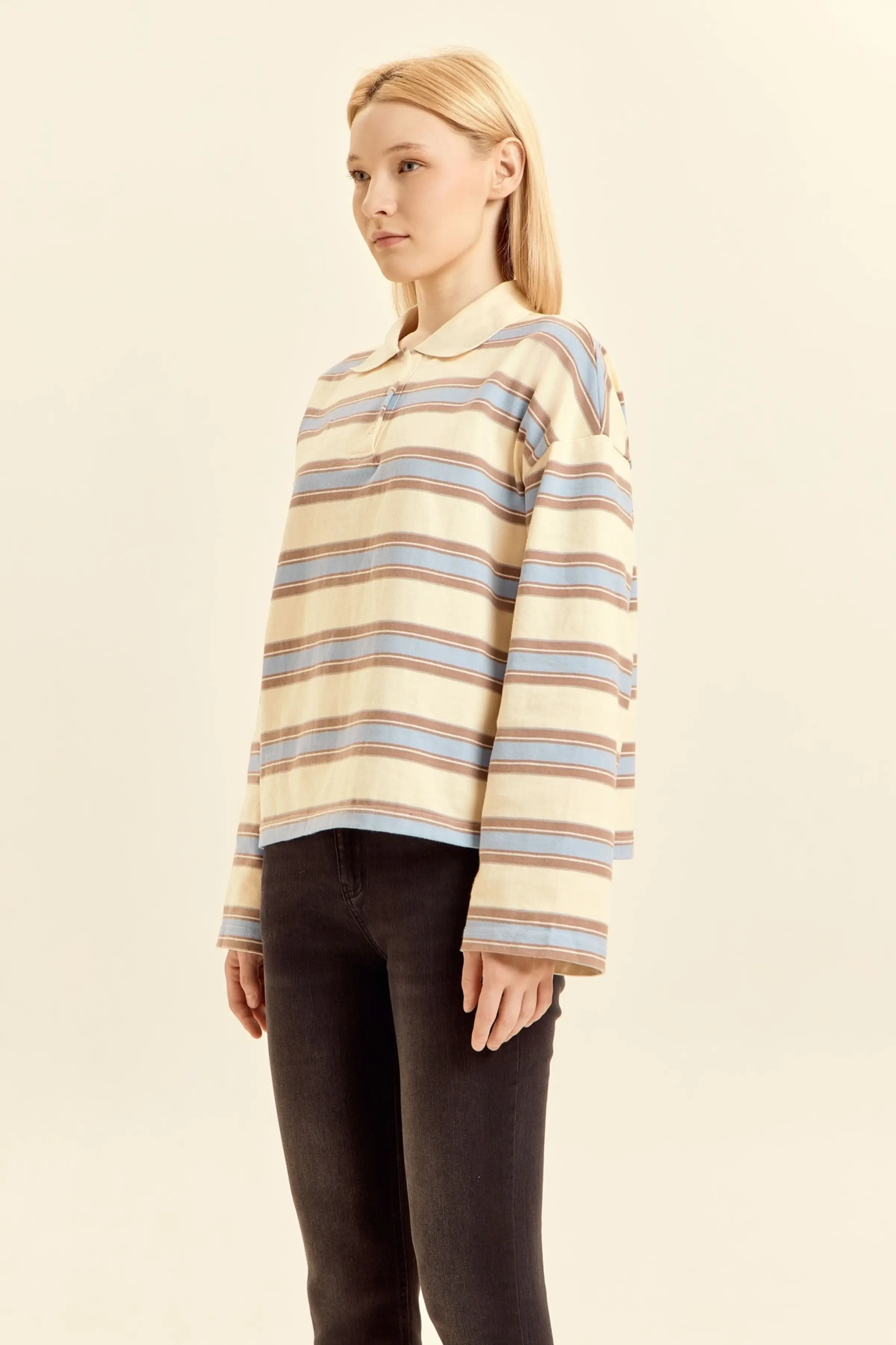 Лонгслив желто-голубая полоска для женщин 46276-216 59