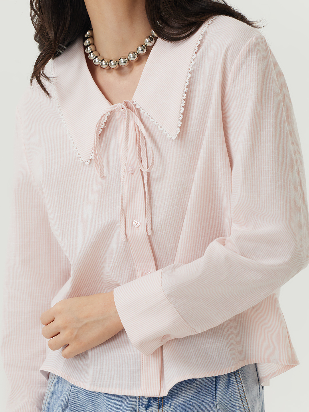 Рубашка бело-розовая полоска для женщин 48204-51 66