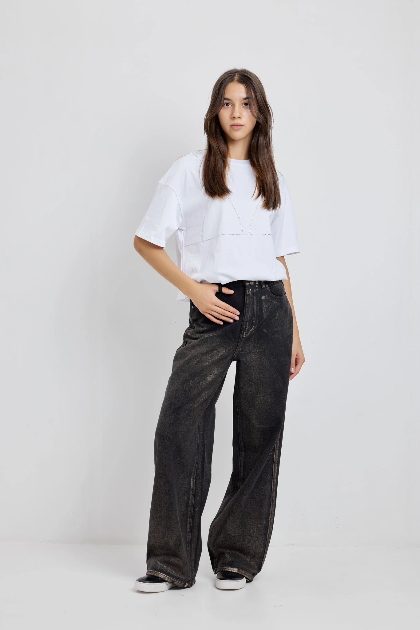 Джинсы черный с золотом для женщин 42135-274 74