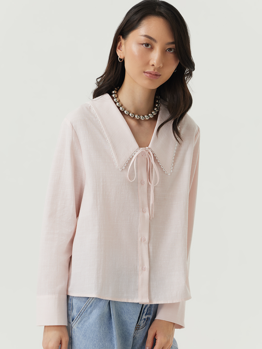 Рубашка бело-розовая полоска для женщин 48204-51 66