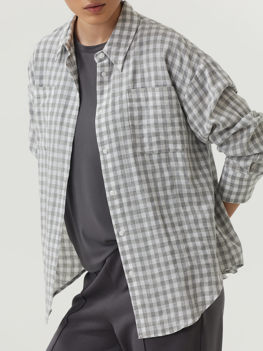 Рубашка серая клетка для женщин 48292-70 66