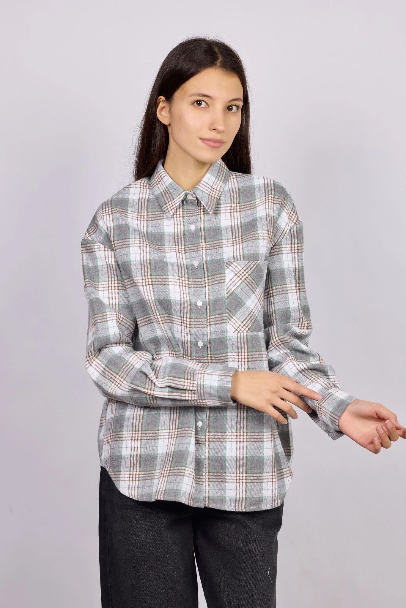 Рубашка зеленая клетка для женщин 42249-54 66
