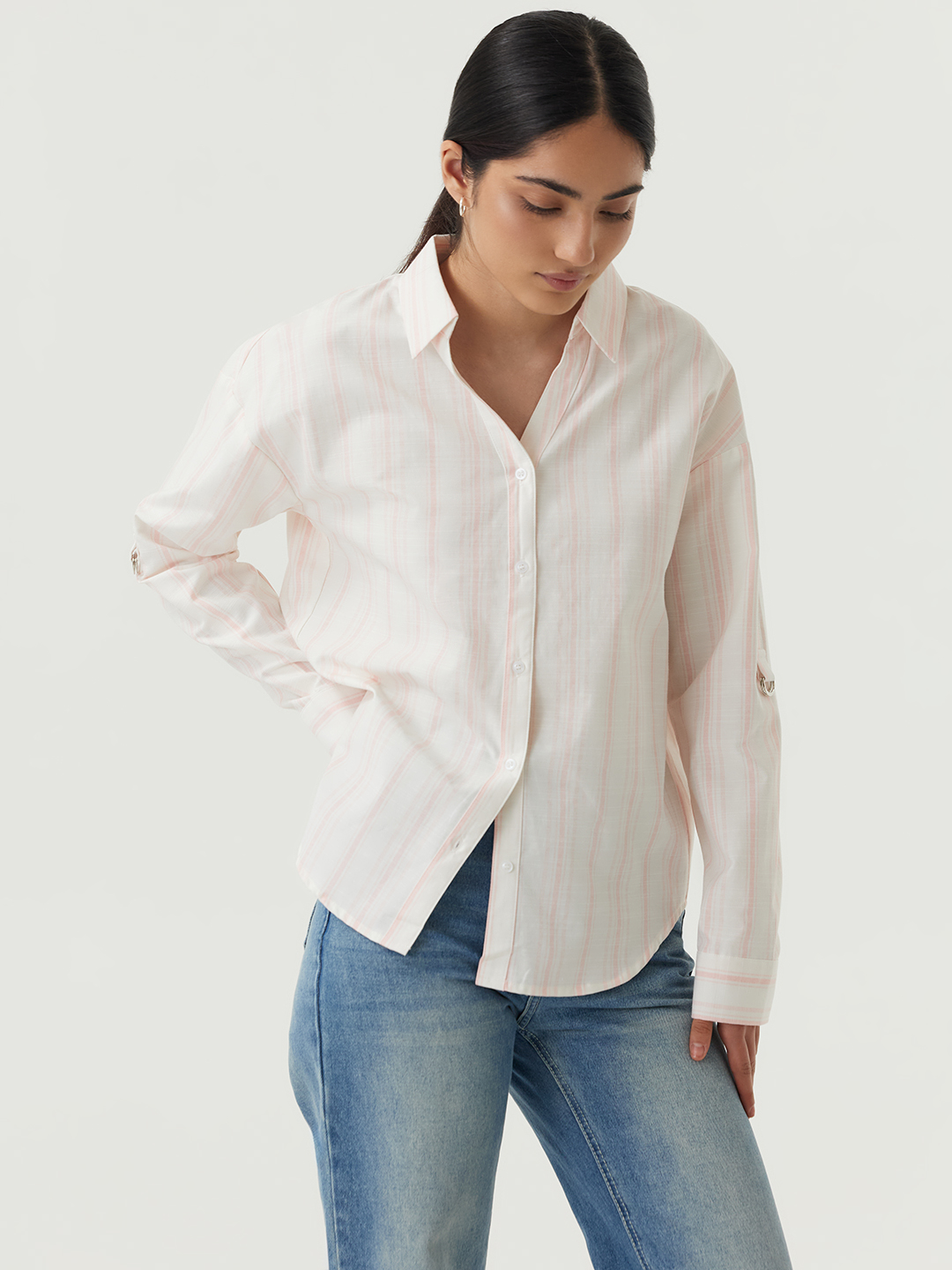 Рубашка бело-розовая полоска для женщин 48211-51 66