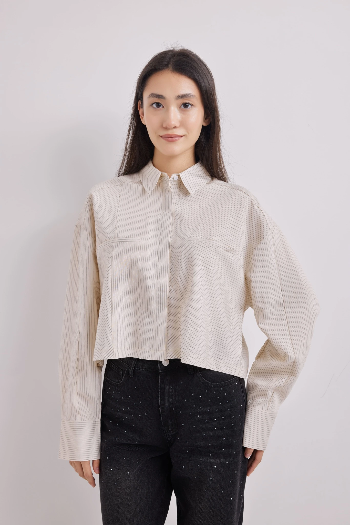 Рубашка бежевая полоска для женщин 41249-215 66