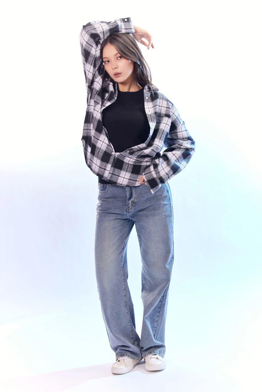 Рубашка черно-белая клетка для женщин 44247-208 66