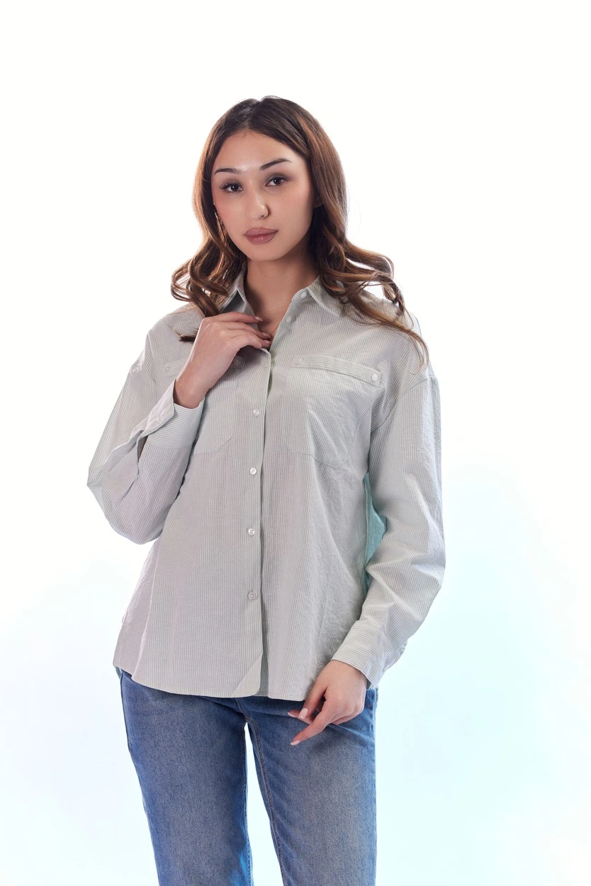 Рубашка бело-зеленая полоска для женщин 44199-52 66