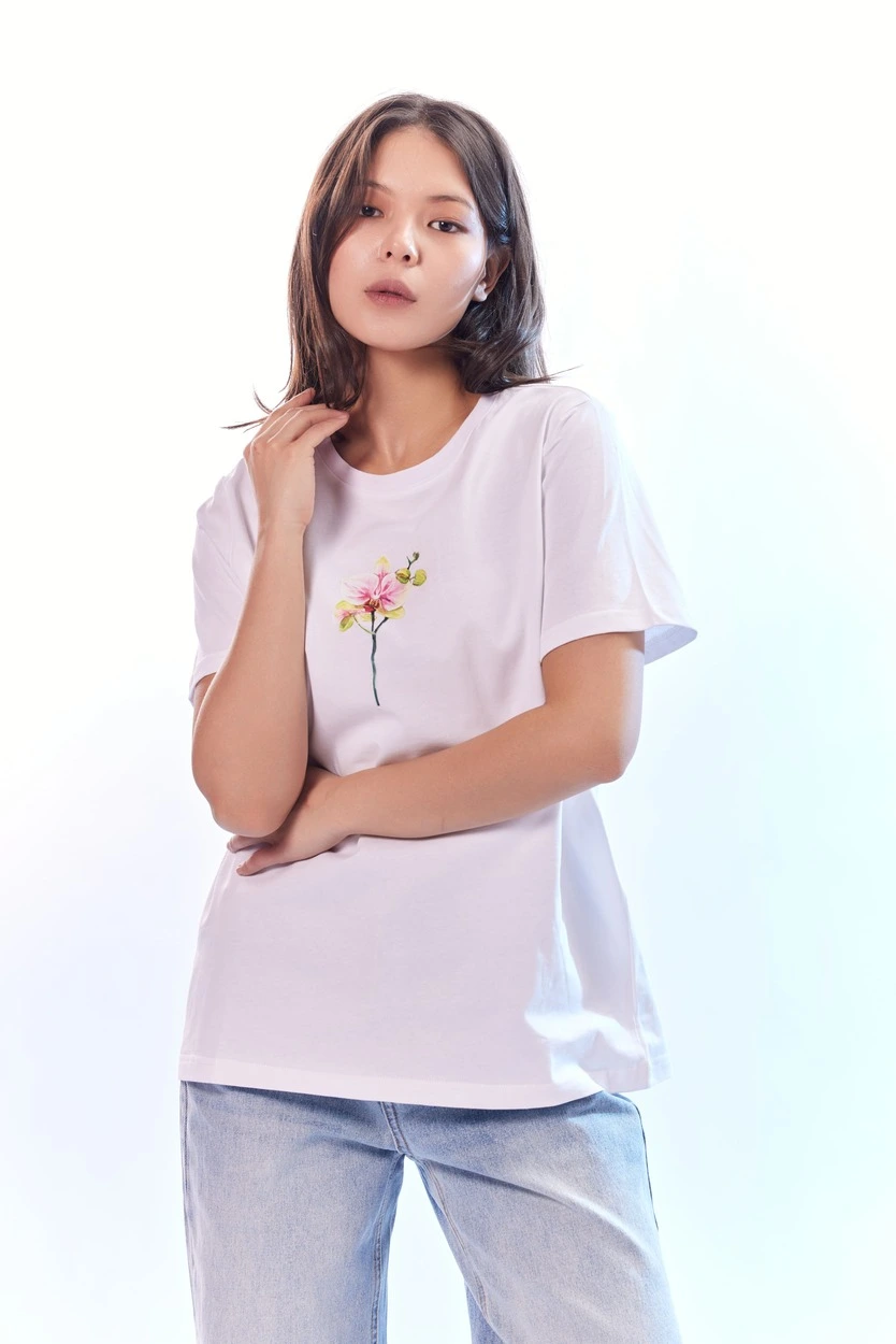 Футболка белый с розовым принтом для женщин 44282-279 67