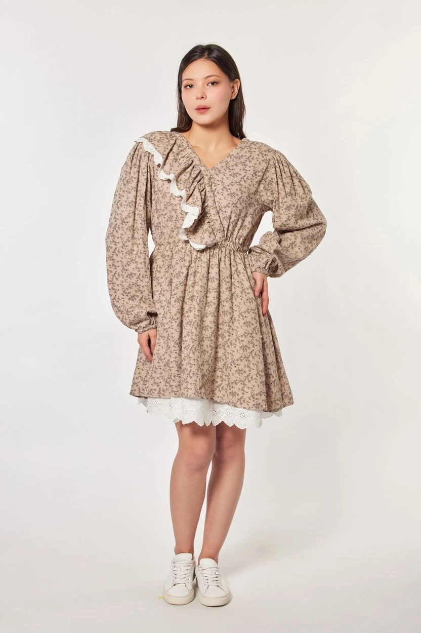 Платье бежевый в цветочек для женщин 44221-130 54