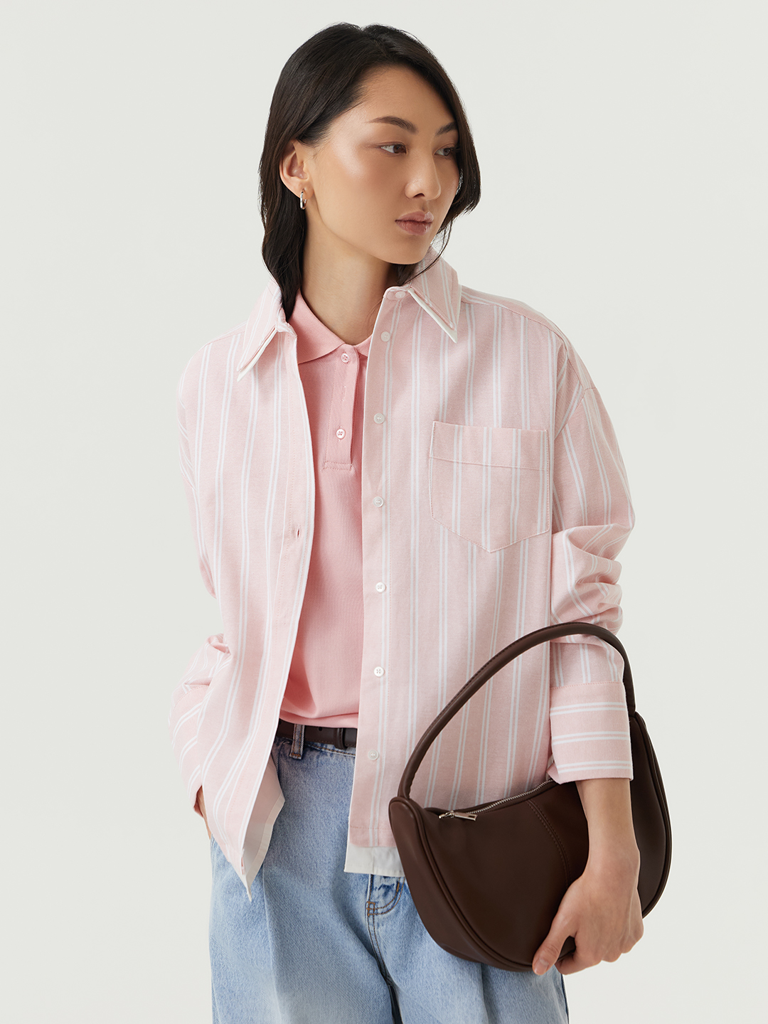 Рубашка бело-розовая полоска для женщин 48250-51 66