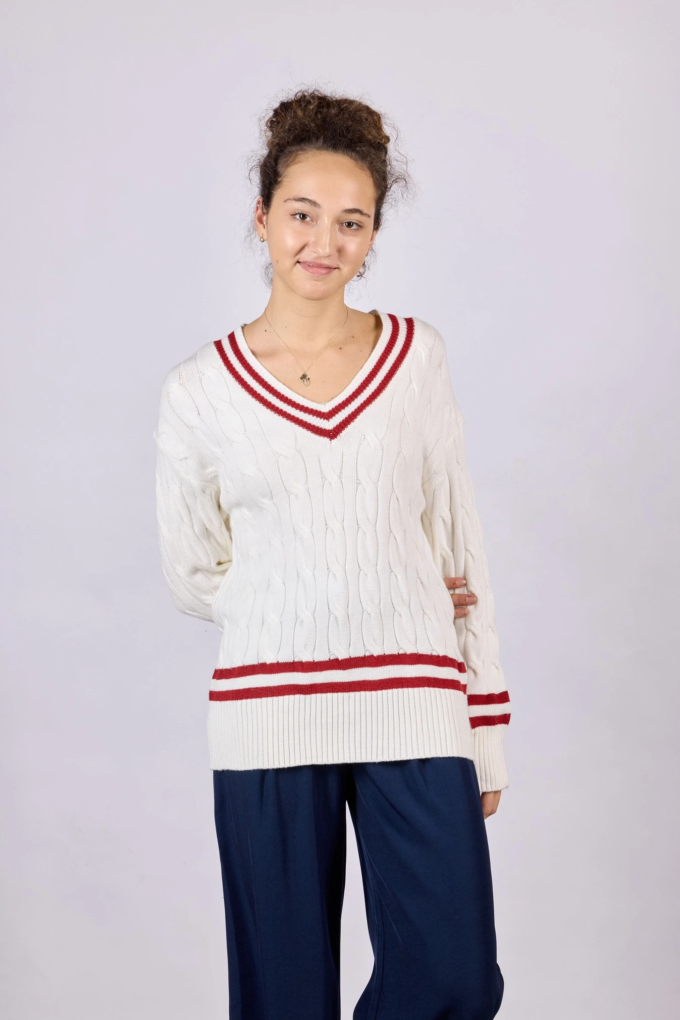 Джемпер бело-красная полоска для женщин 44105-50 60