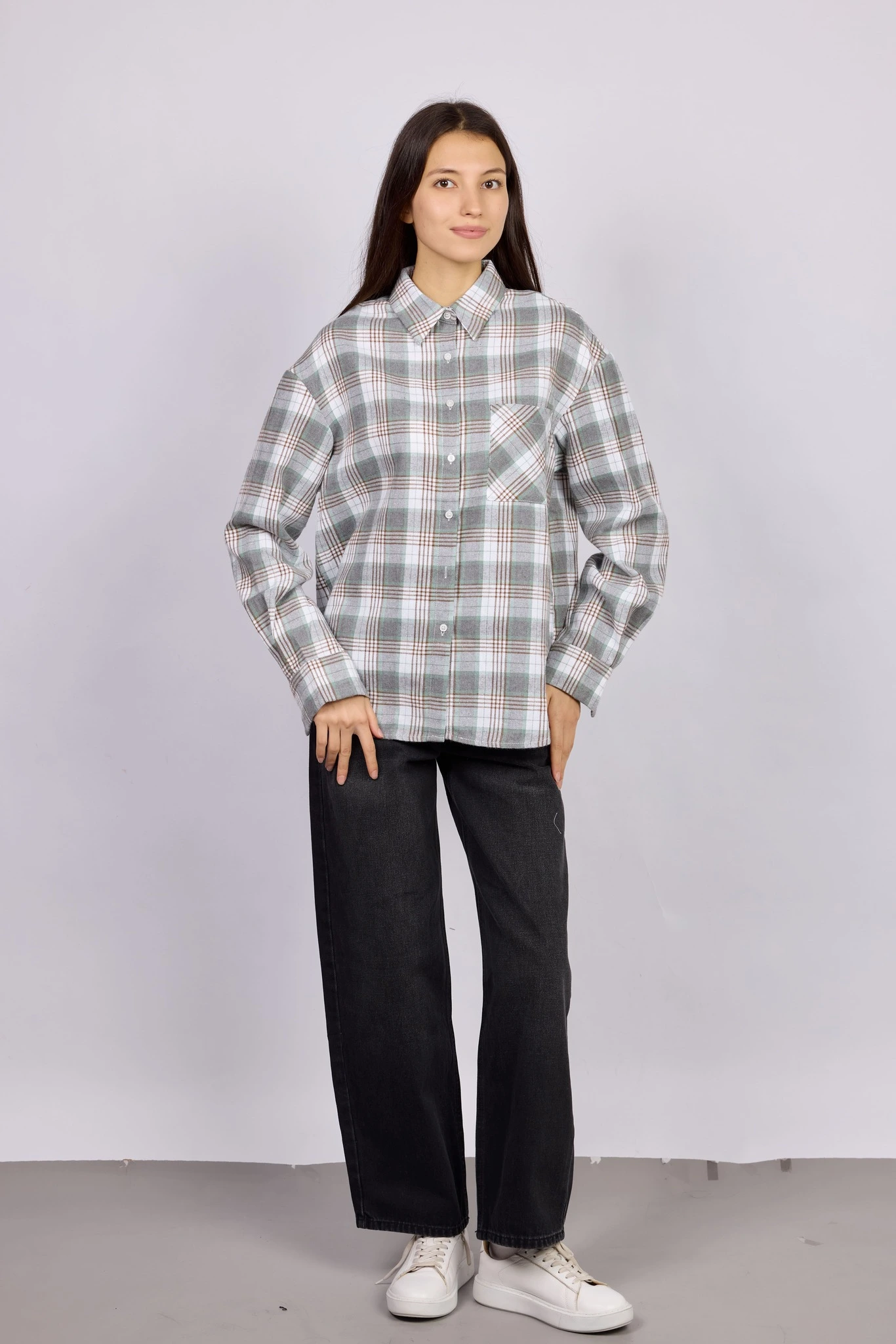 Рубашка зеленая клетка для женщин 42249-54 66