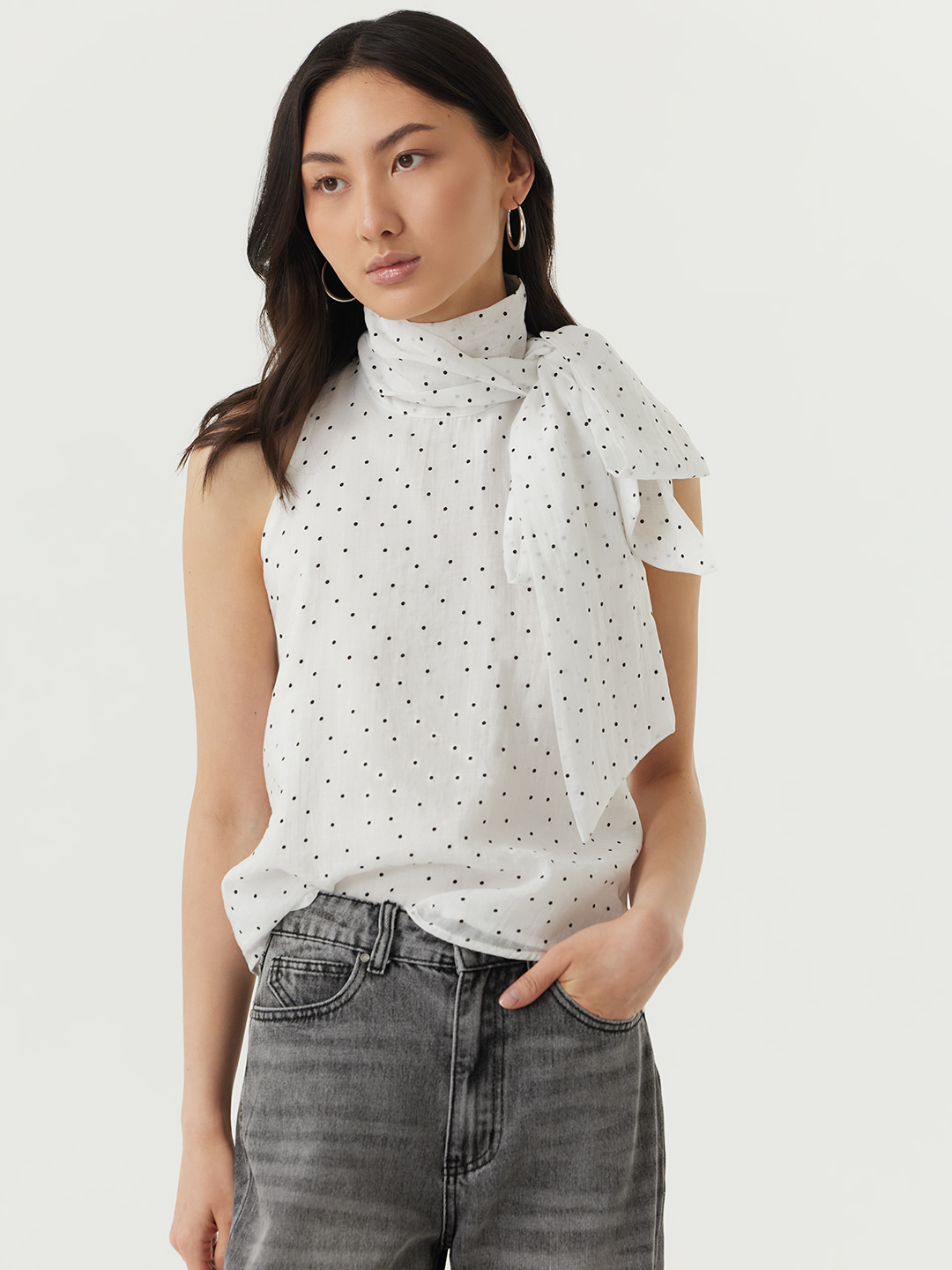 Блузка белый в черный горошек  для женщин 48219-297 28
