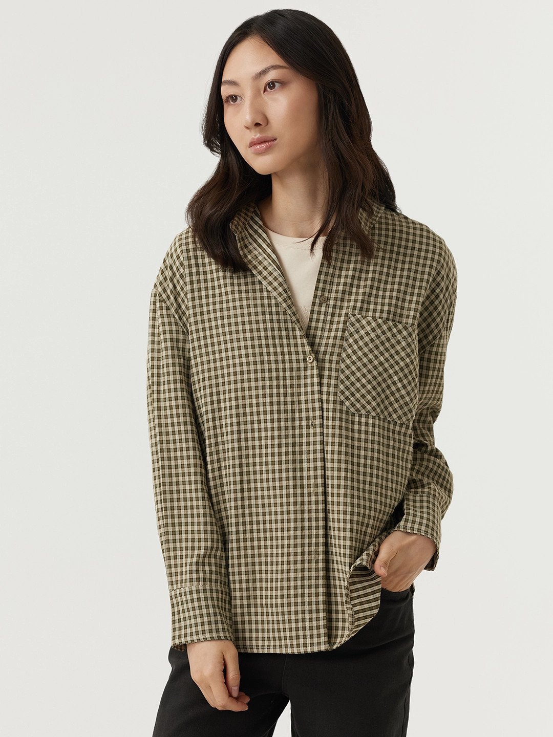 Рубашка зеленая клетка для женщин 48138-54 66