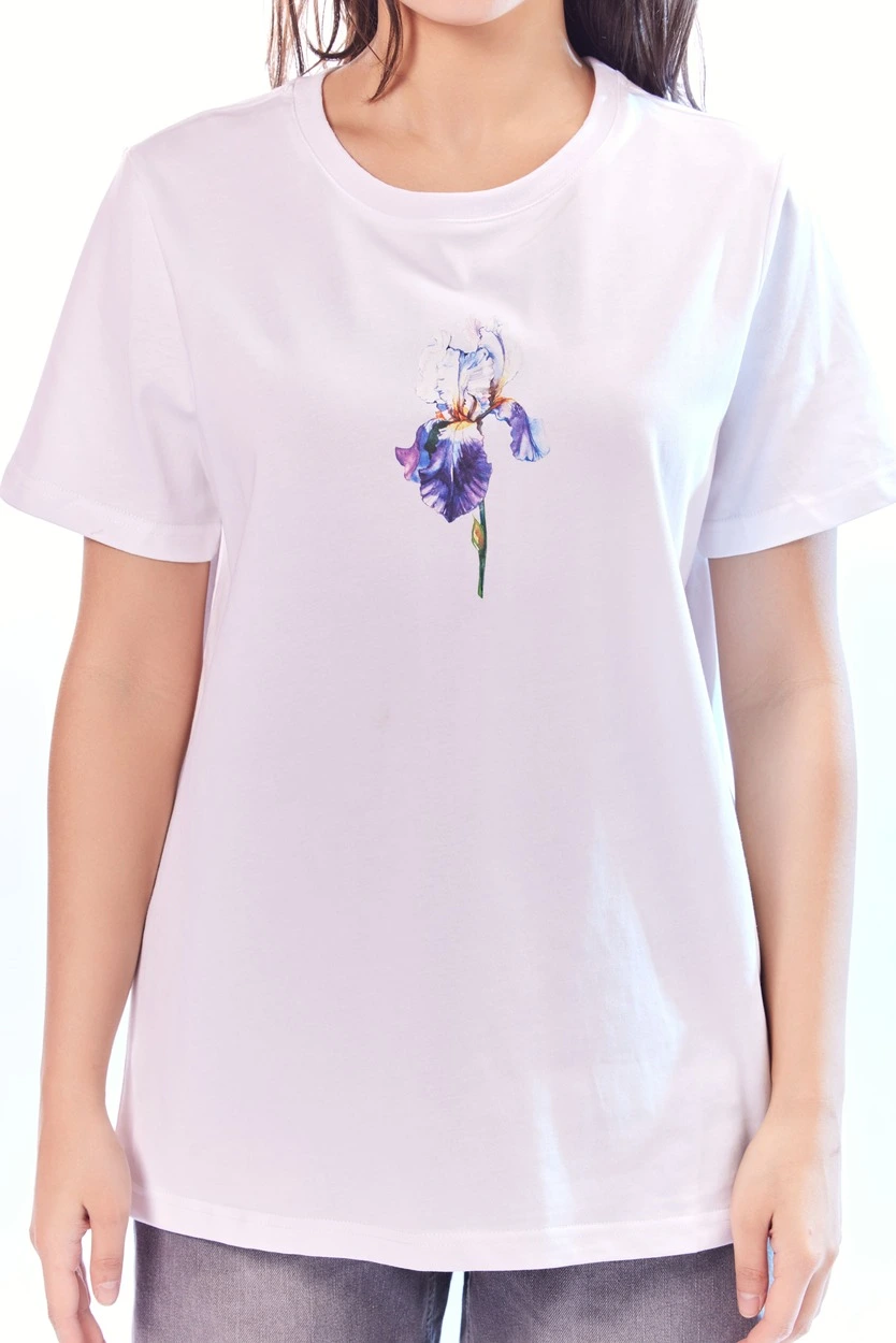 Футболка белый с фиолетовым принтом для женщин 44282-278 67