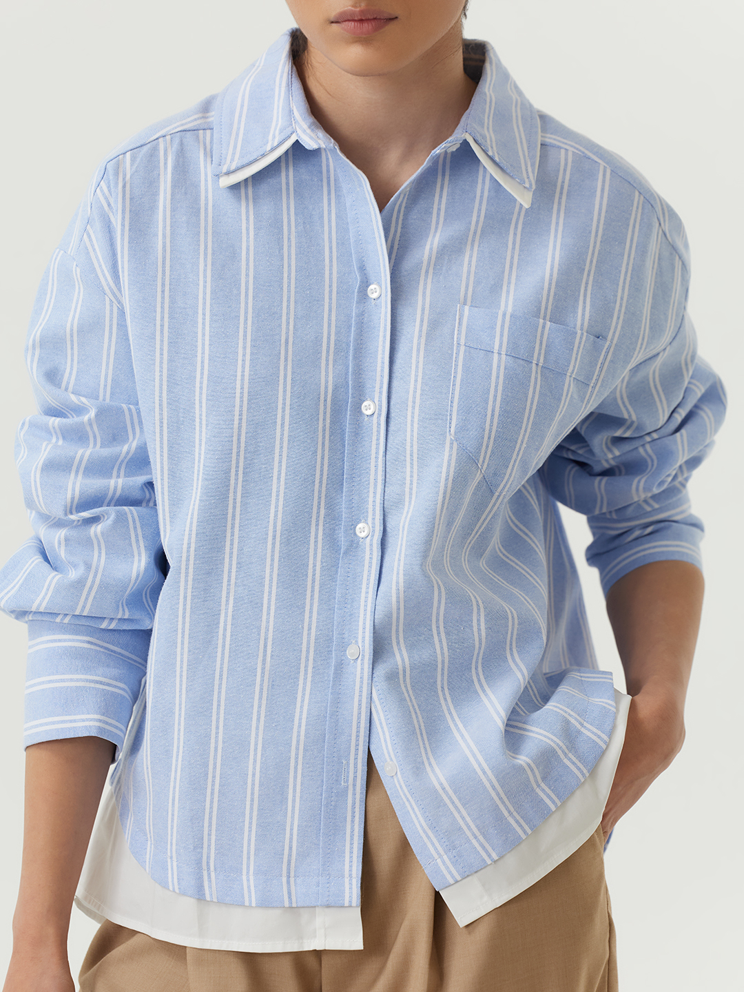 Рубашка бело-голубая полоска для женщин 48250-47 66