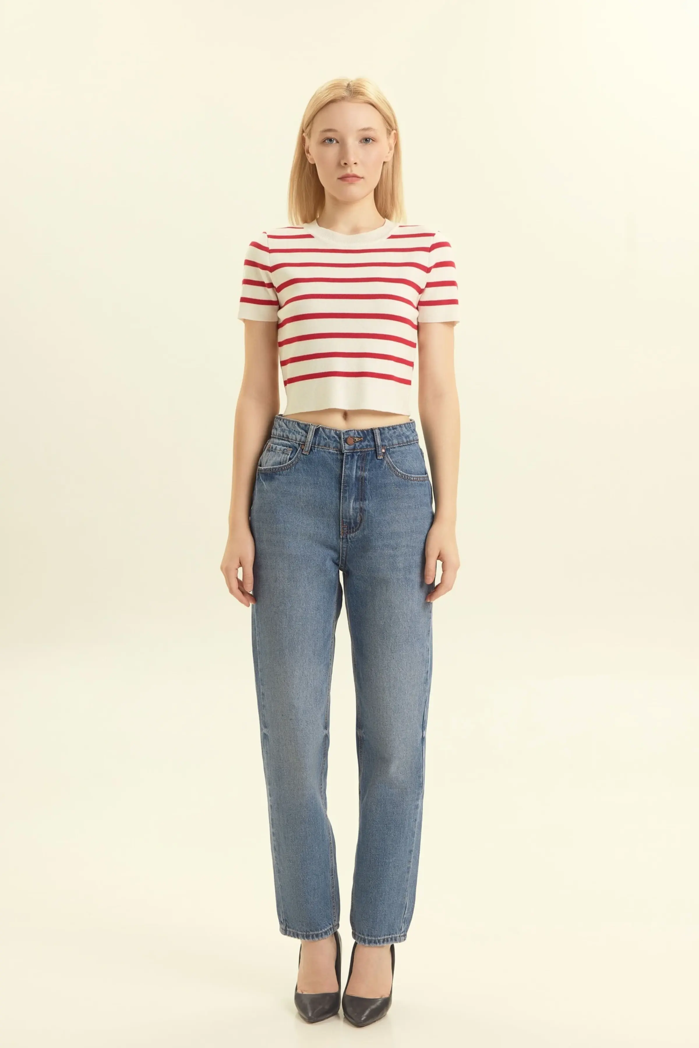 Джемпер бело-красная полоска для женщин 46342-50 60