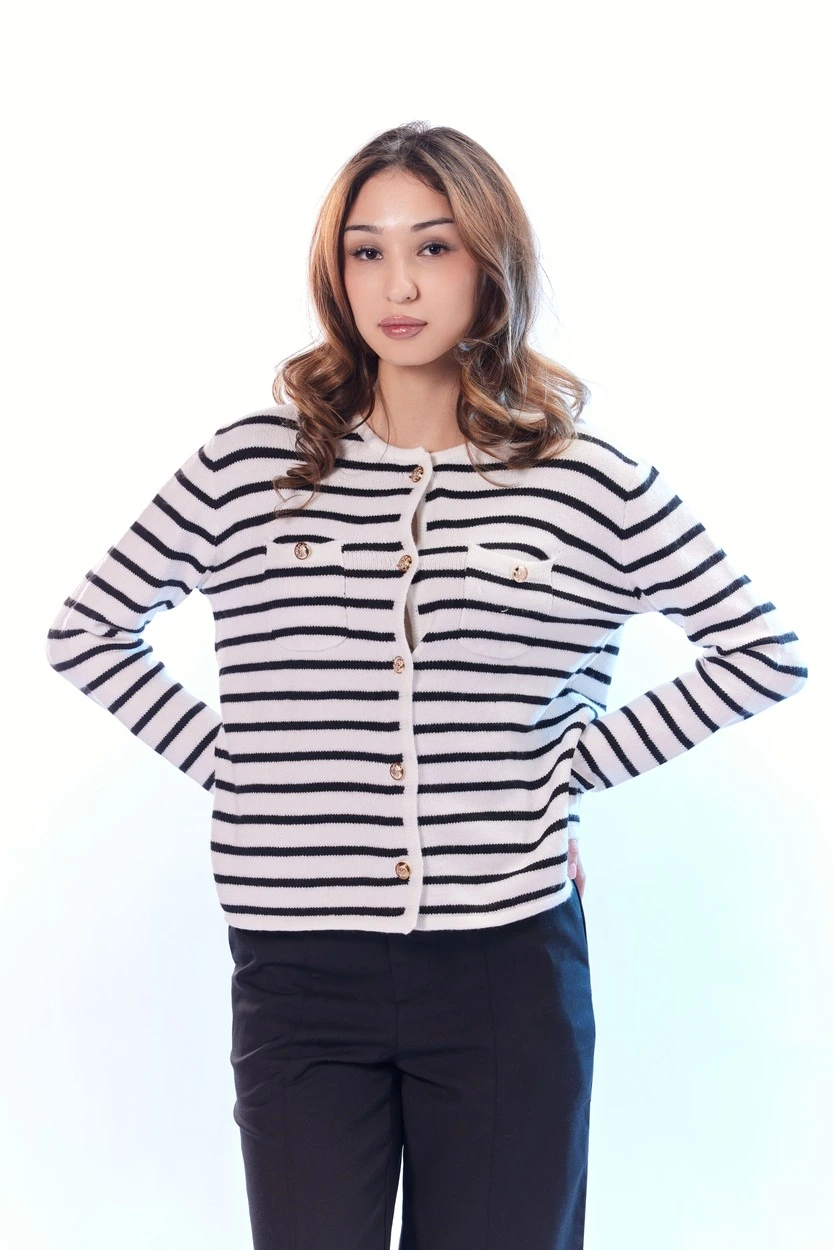 Кардиган бело-черная полоска для женщин 44261-46 50