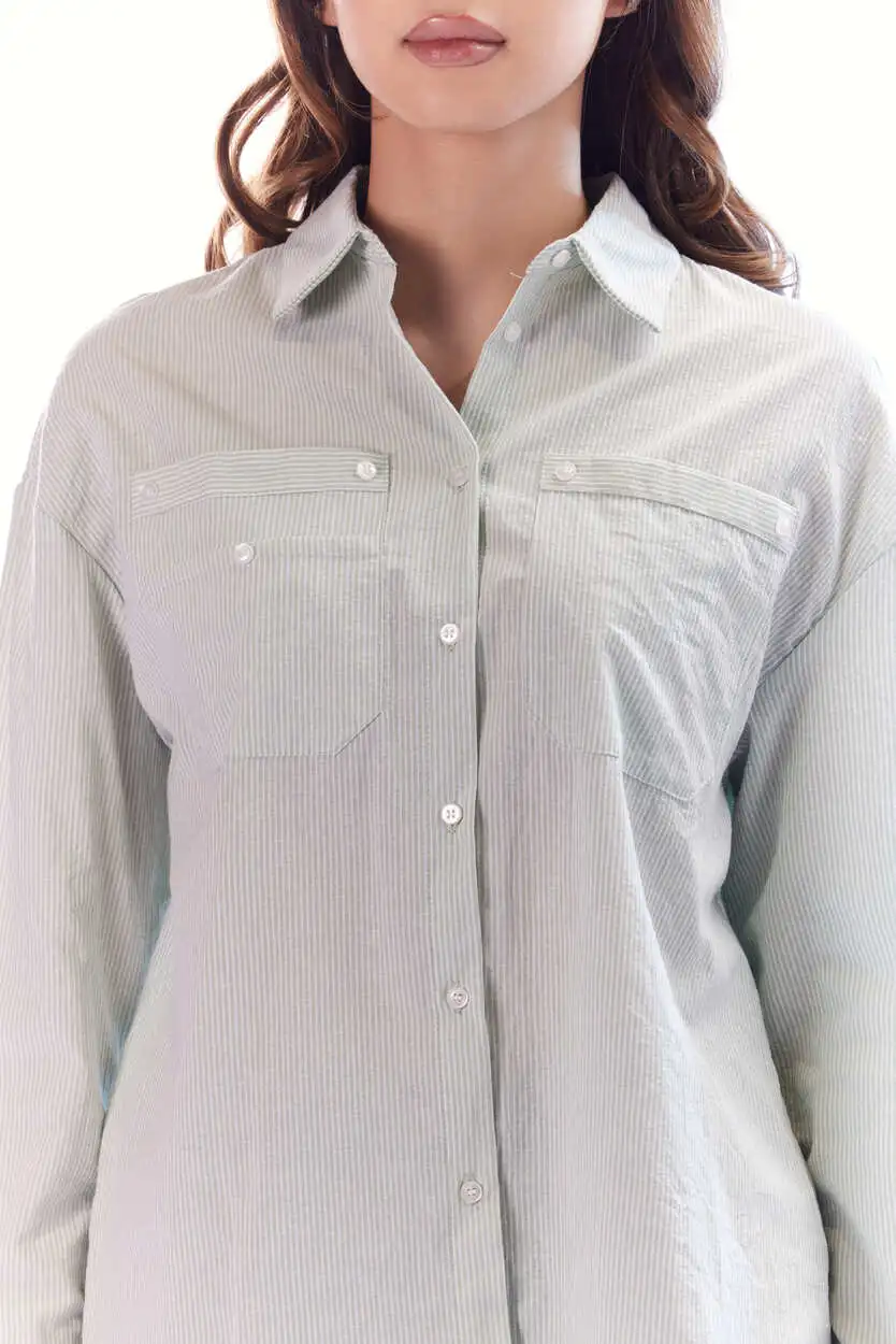 Рубашка бело-зеленая полоска для женщин 44199-52 66