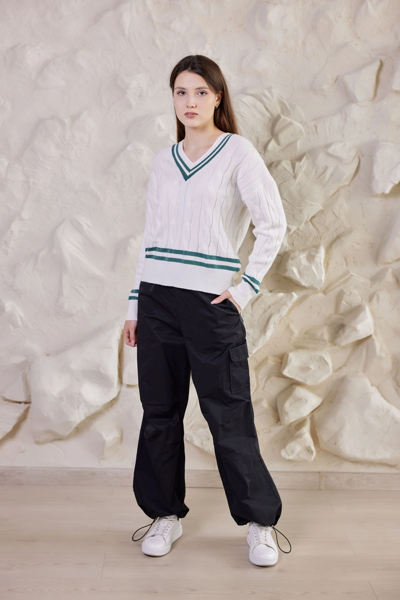 Джемпер зелено-белый для женщин 40105-210 60