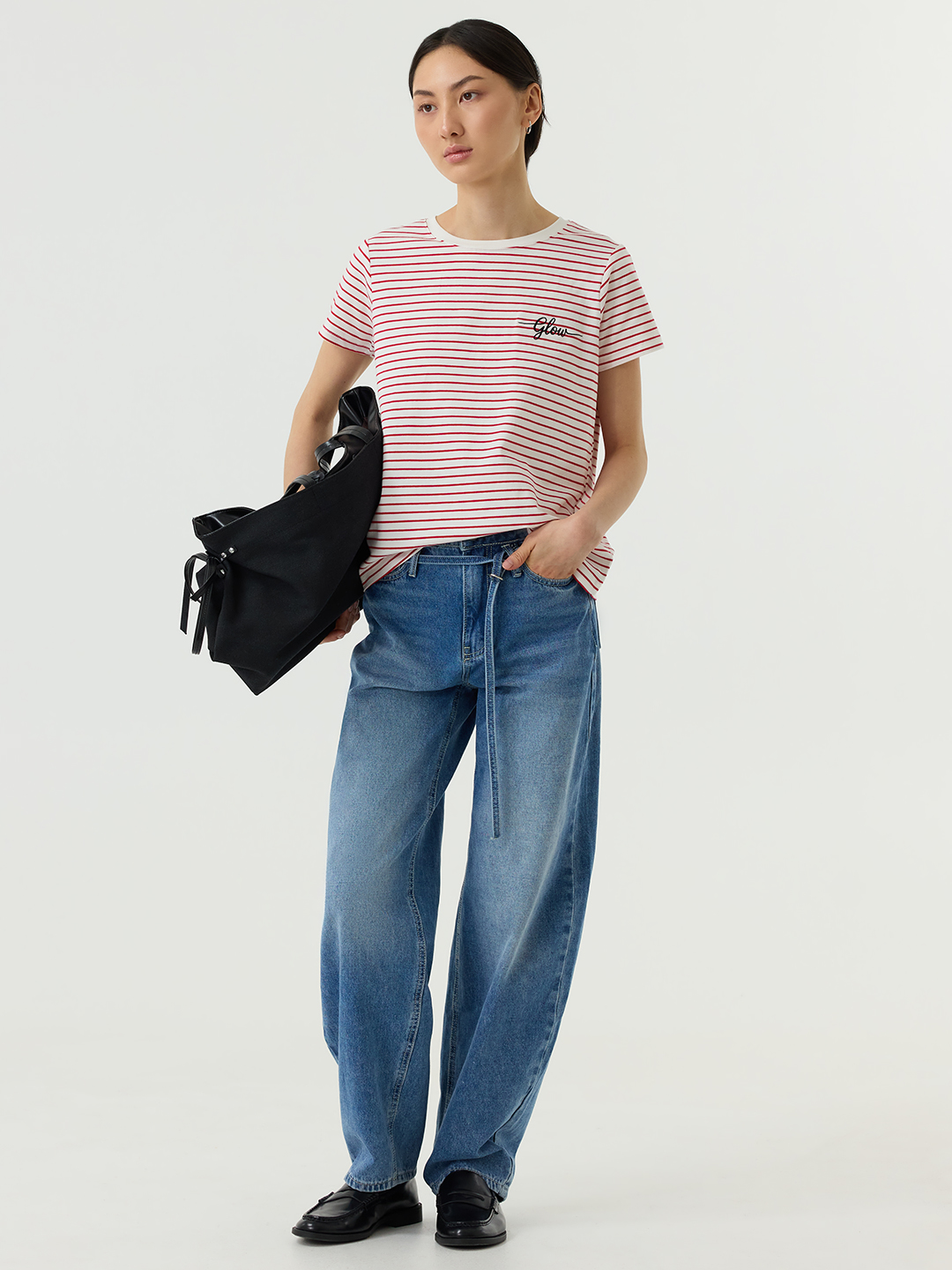 Футболка бело-красная полоска для женщин 48279-50 67