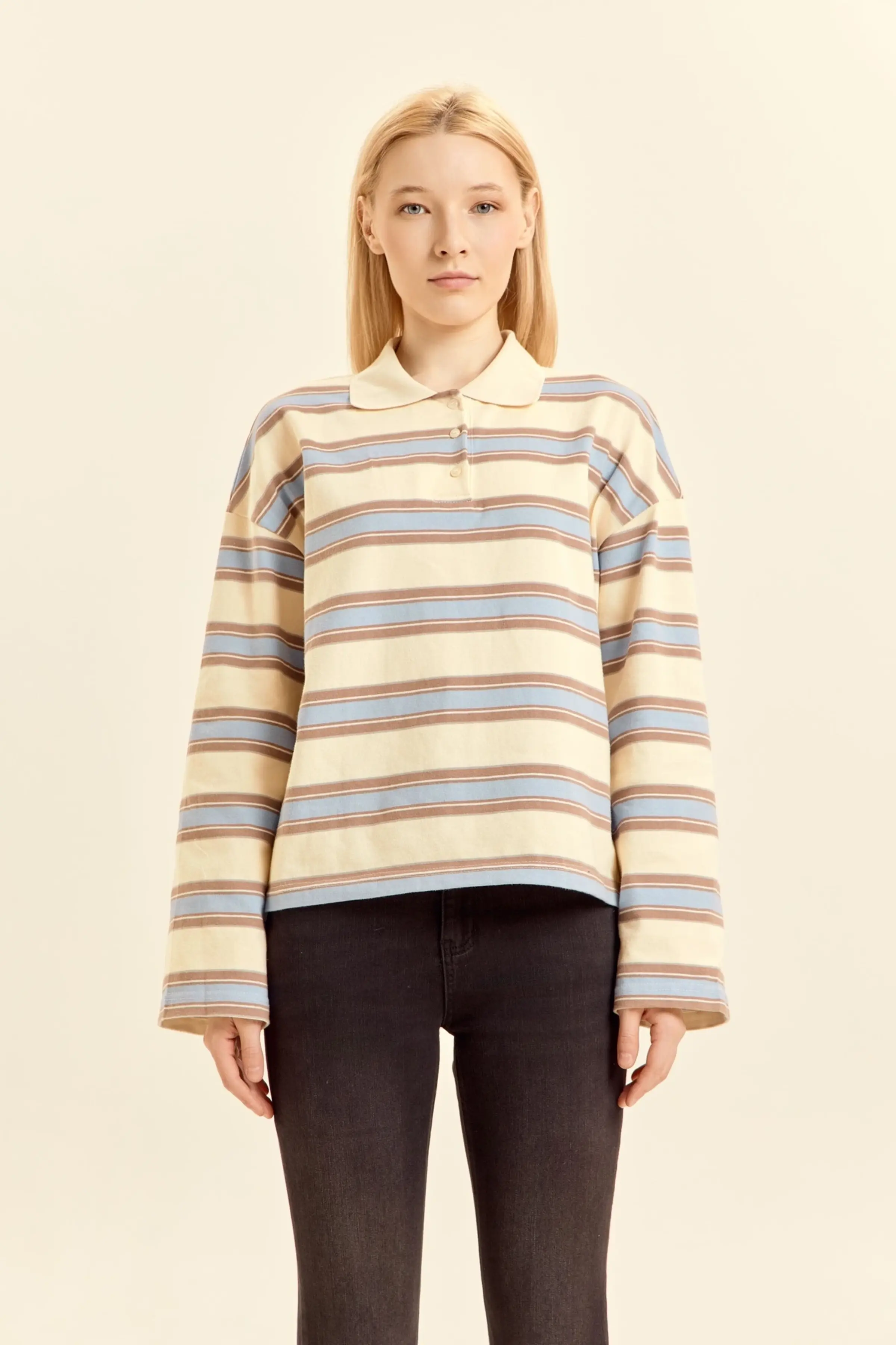 Лонгслив желто-голубая полоска для женщин 46276-216 59