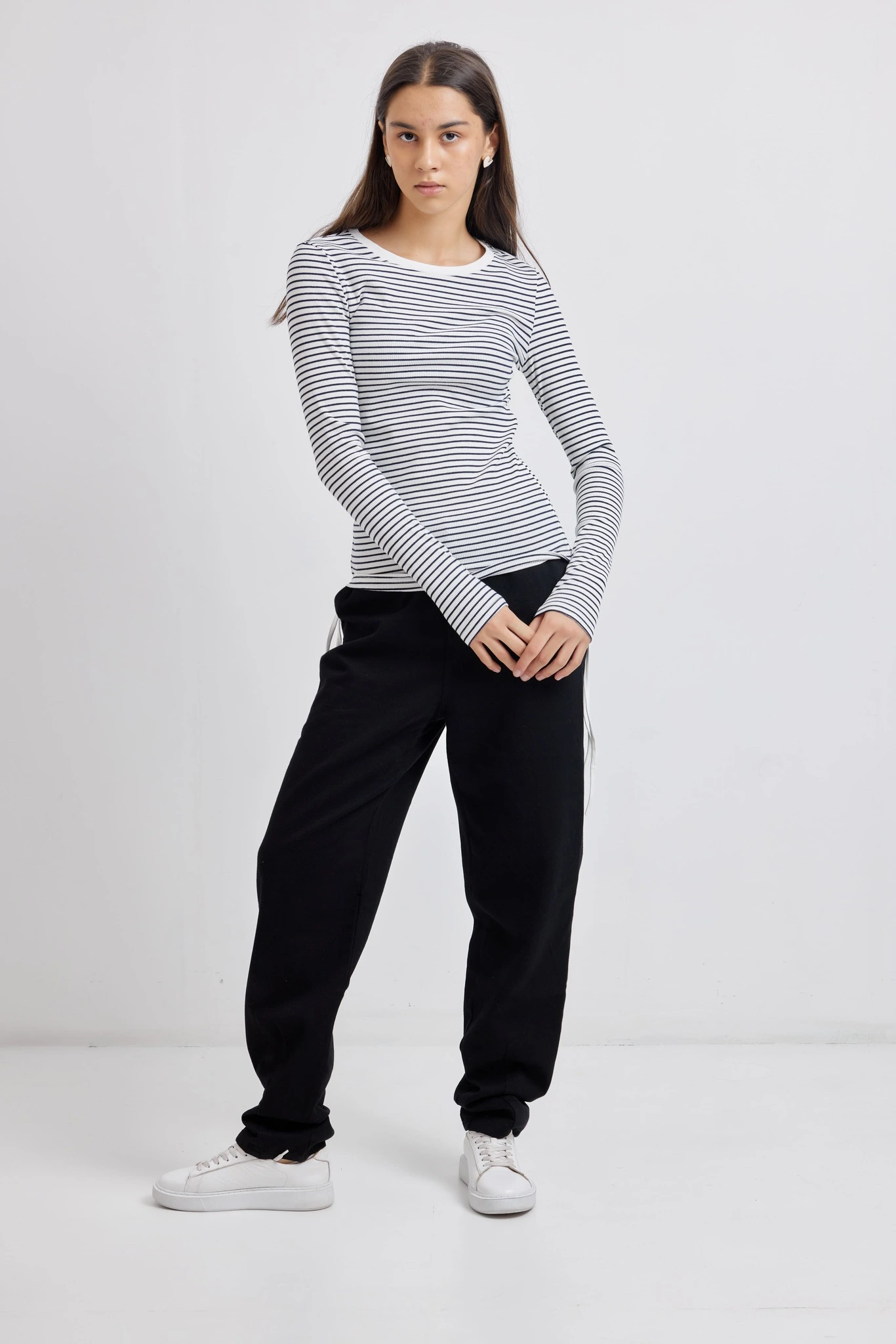 Лонгслив бело-синяя полоска для женщин 42408U-48 59