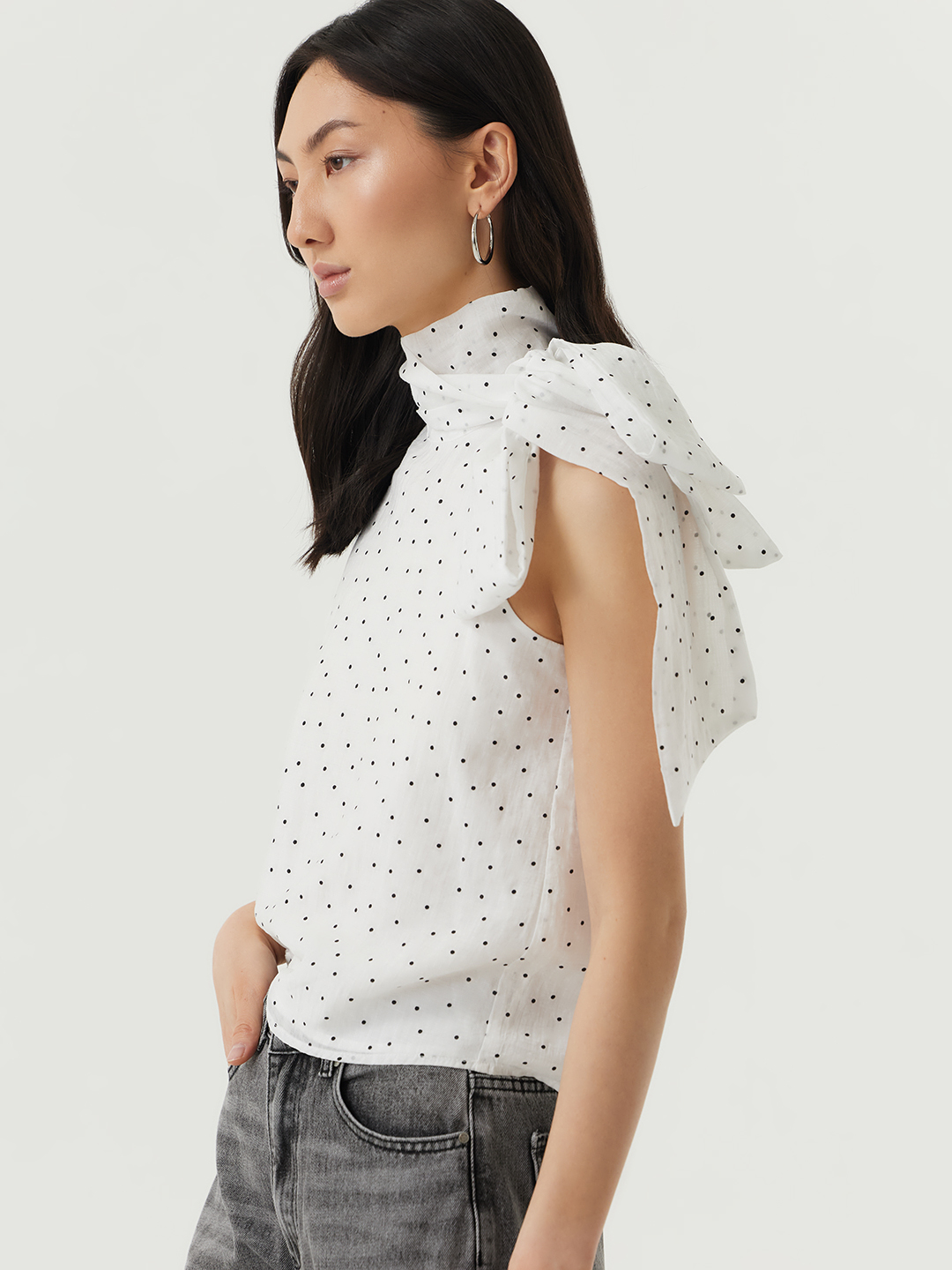 Блузка белый в черный горошек  для женщин 48219-297 28